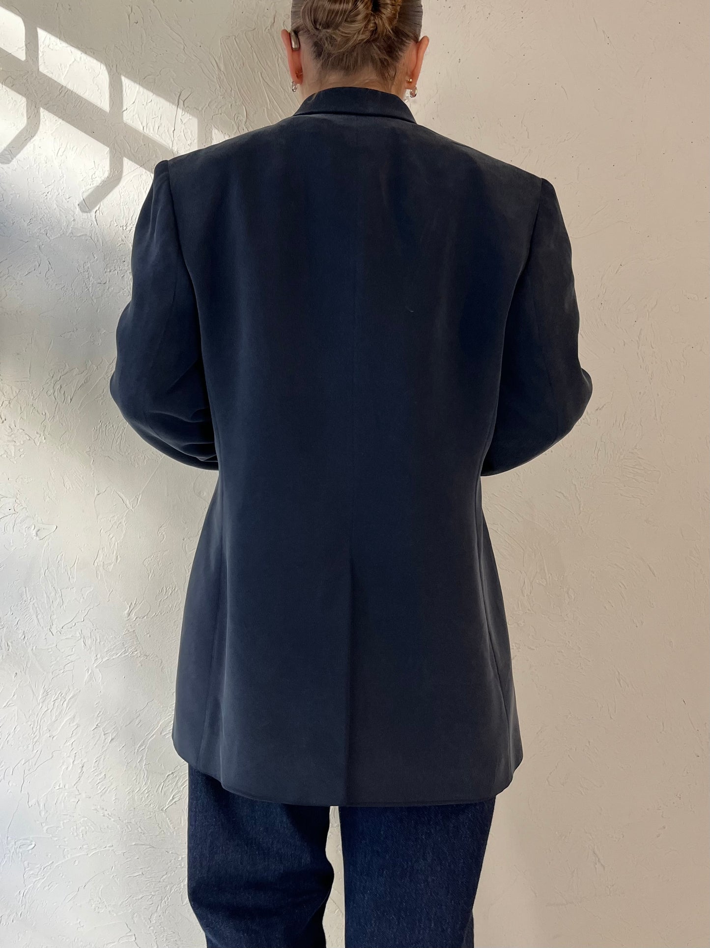 90s ‘Jones New York’ Navy Blue Silk Blazer / Medium