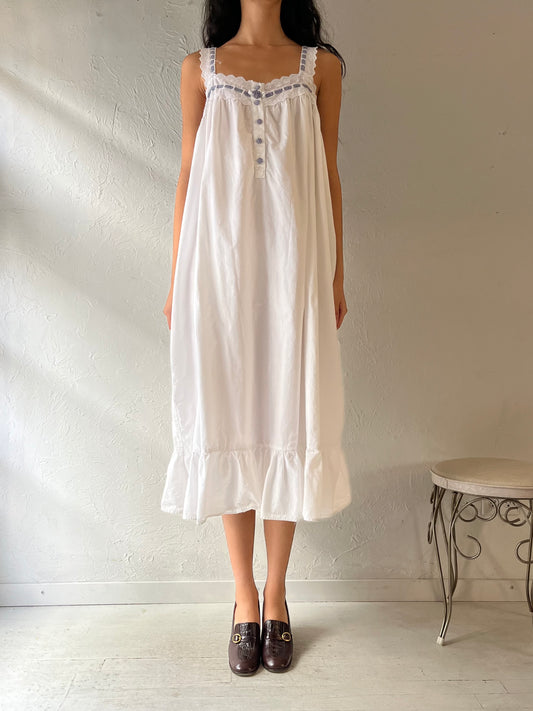 Vintage White Cotton Dress / Large