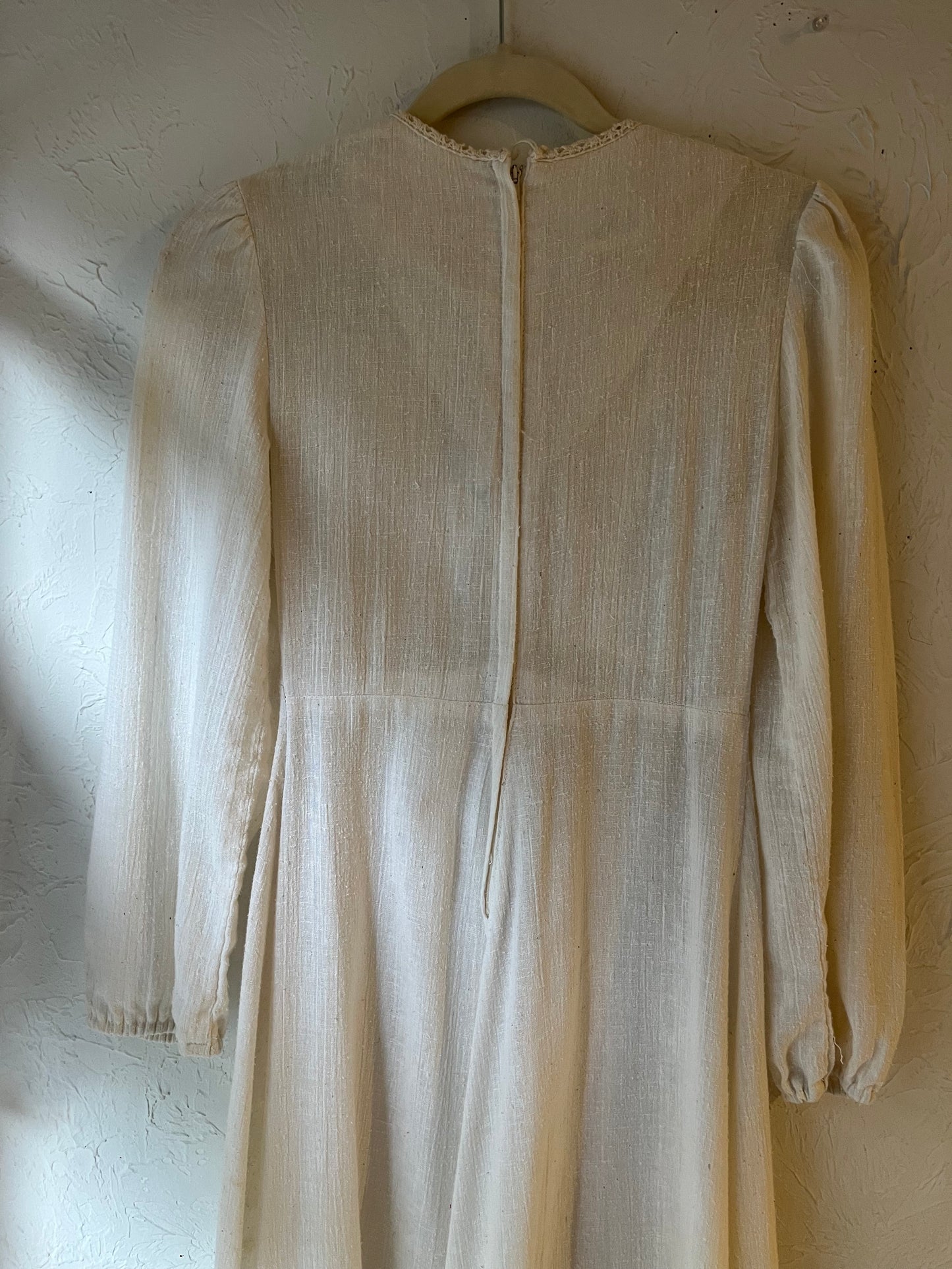 70s ‘Pussy Cat’ Cream Long Sleeve Peasant Dress / Small
