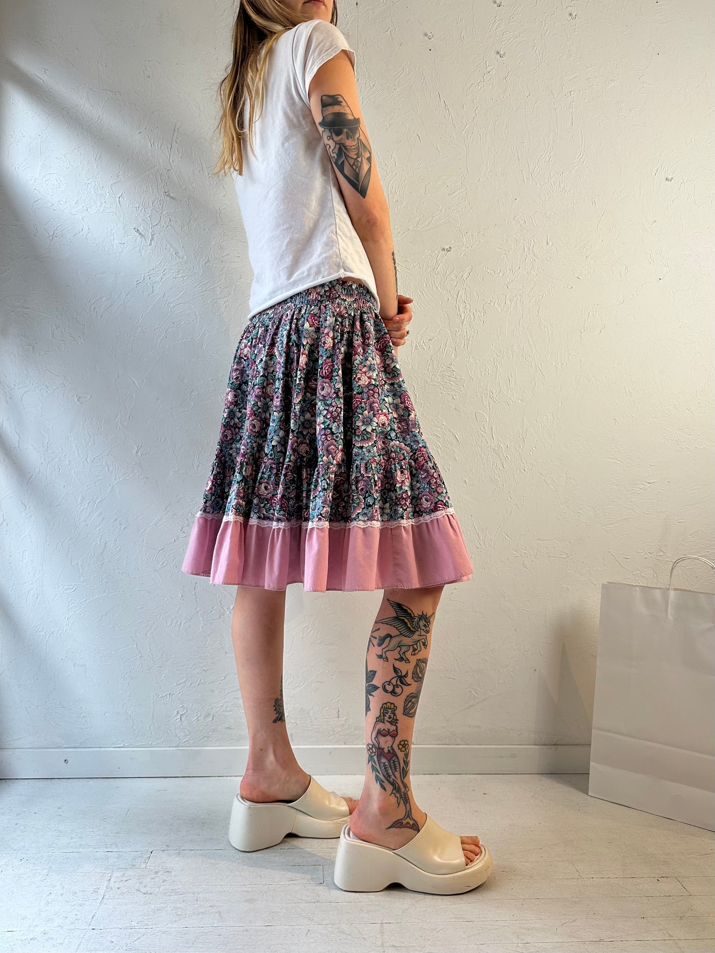 90s ‘Square Up’ Floral Midi Skirt / Medium
