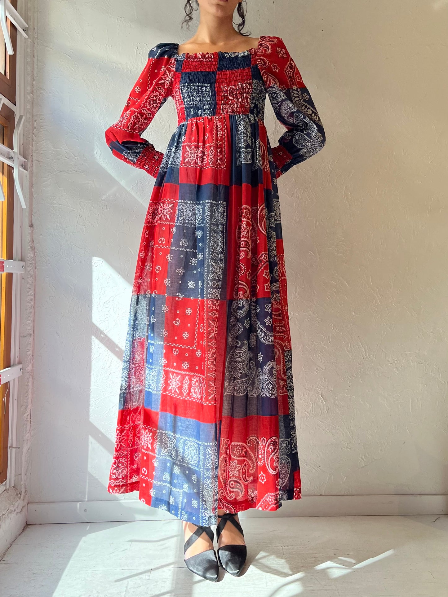 70s Patchwork Bandana Dress / Small