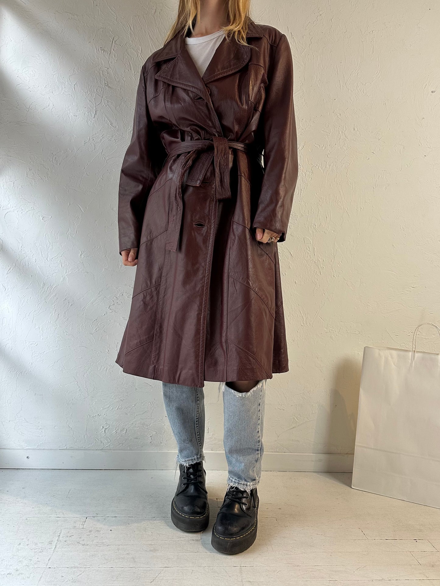 70s ‘Dan Di Modes’ Burgundy Leather Coat / Medium - Large