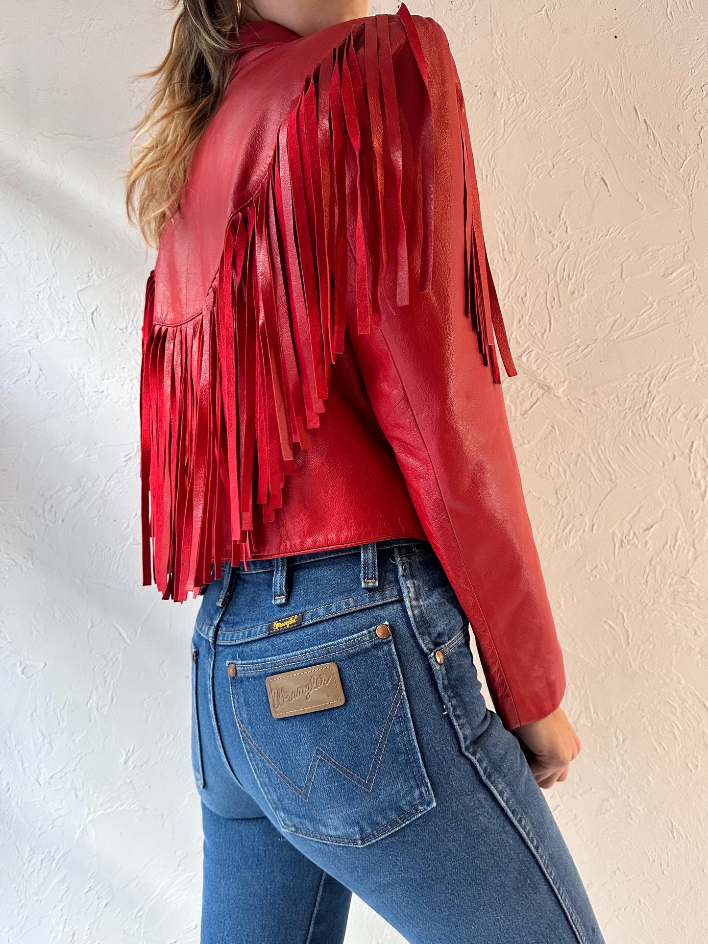 80s Red Leather Fringe Jacket / Small