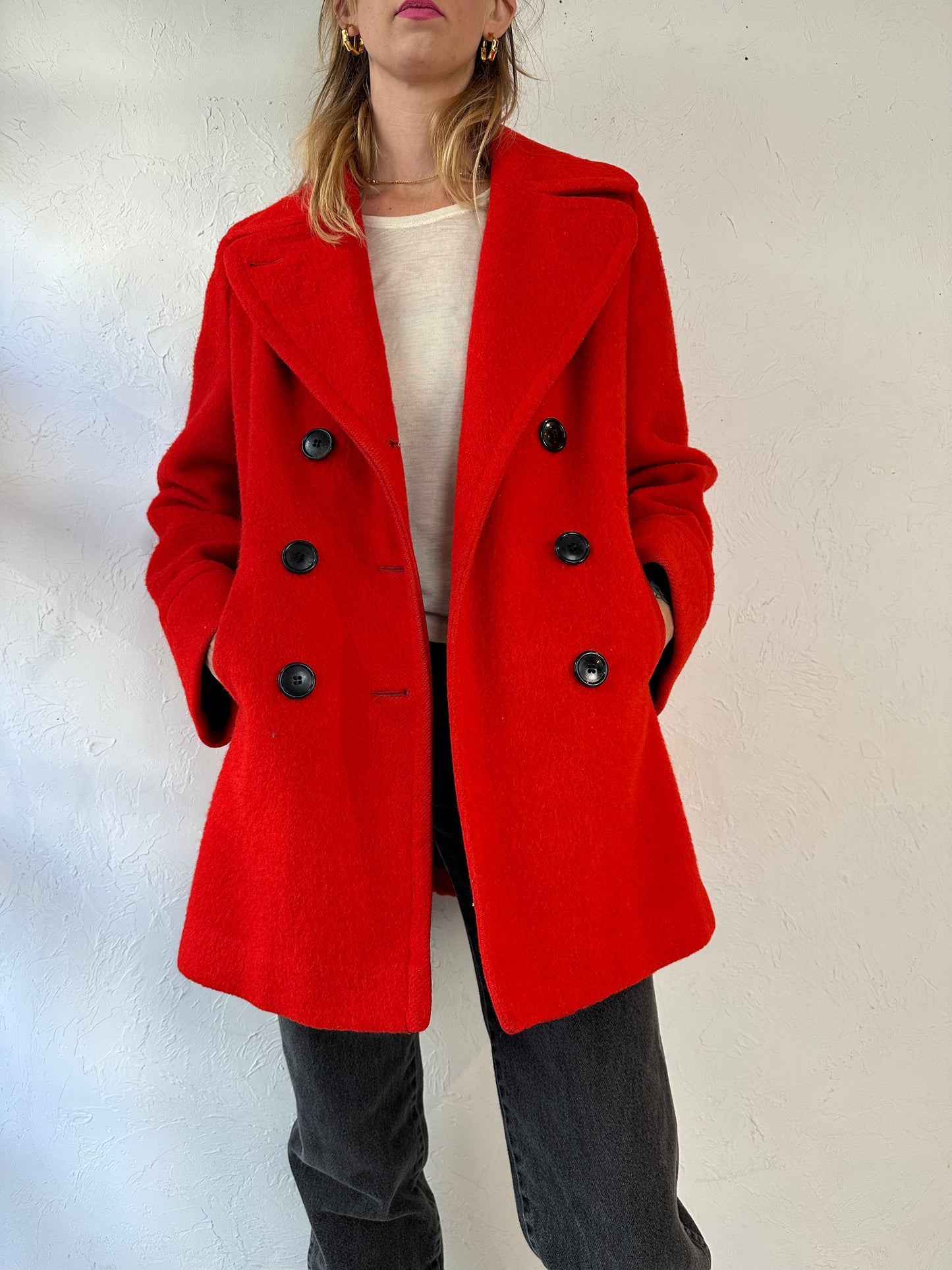 60s 70s 'Hudsons Bay' Red Blanket Coat / Medium