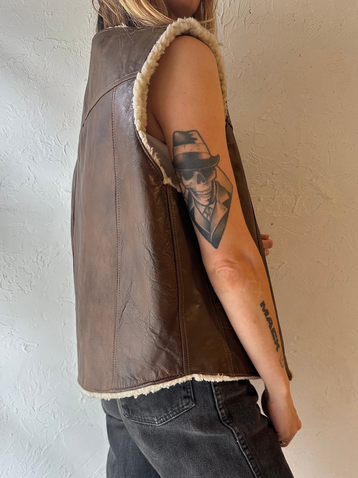 70s Brown Leather Vest / Large