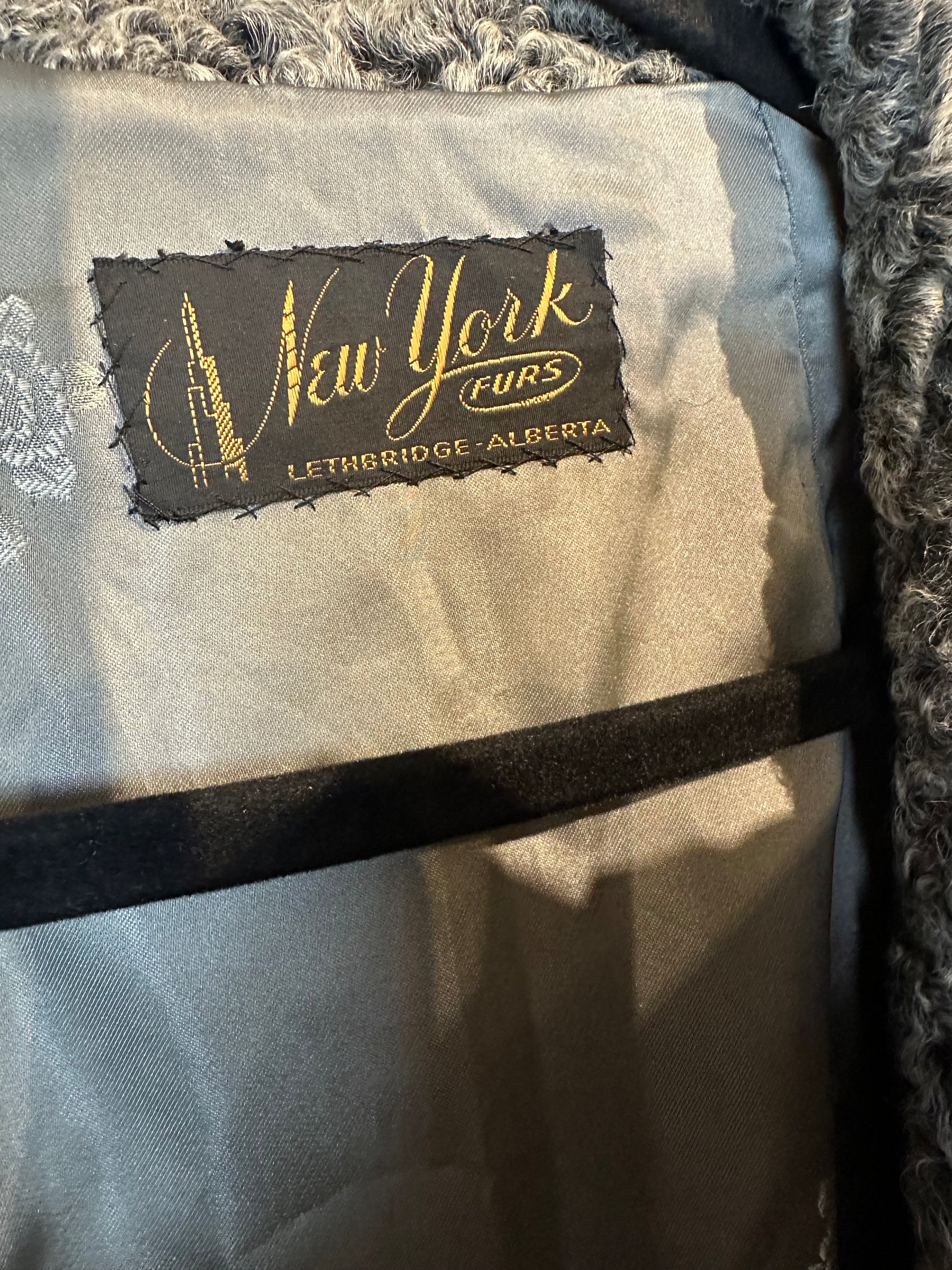 70s 'New York Furs' Grey Persian Lambs Wool Coat / Medium