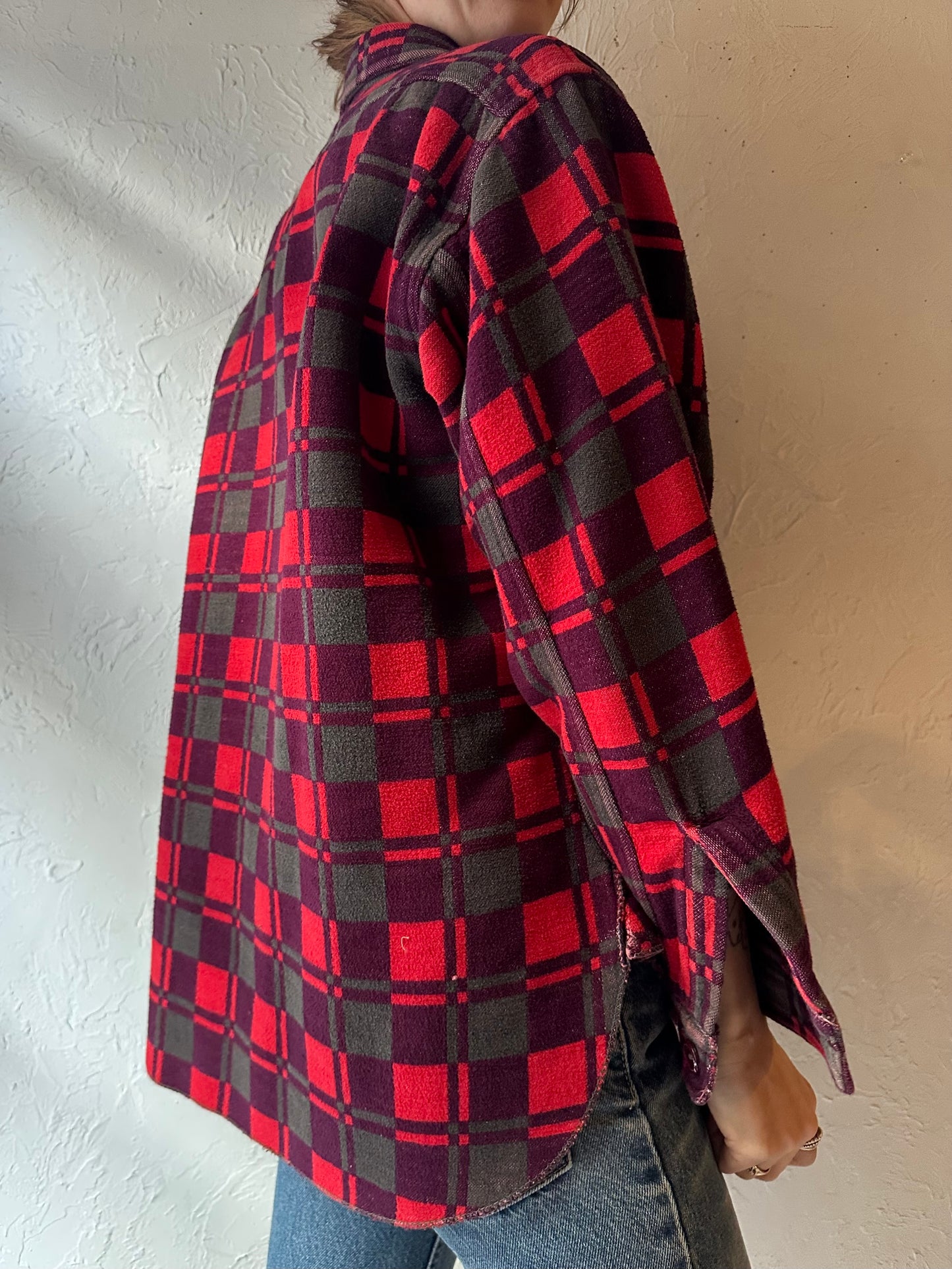 80s 'Champion' Red Plaid Flannel Shirt / Small