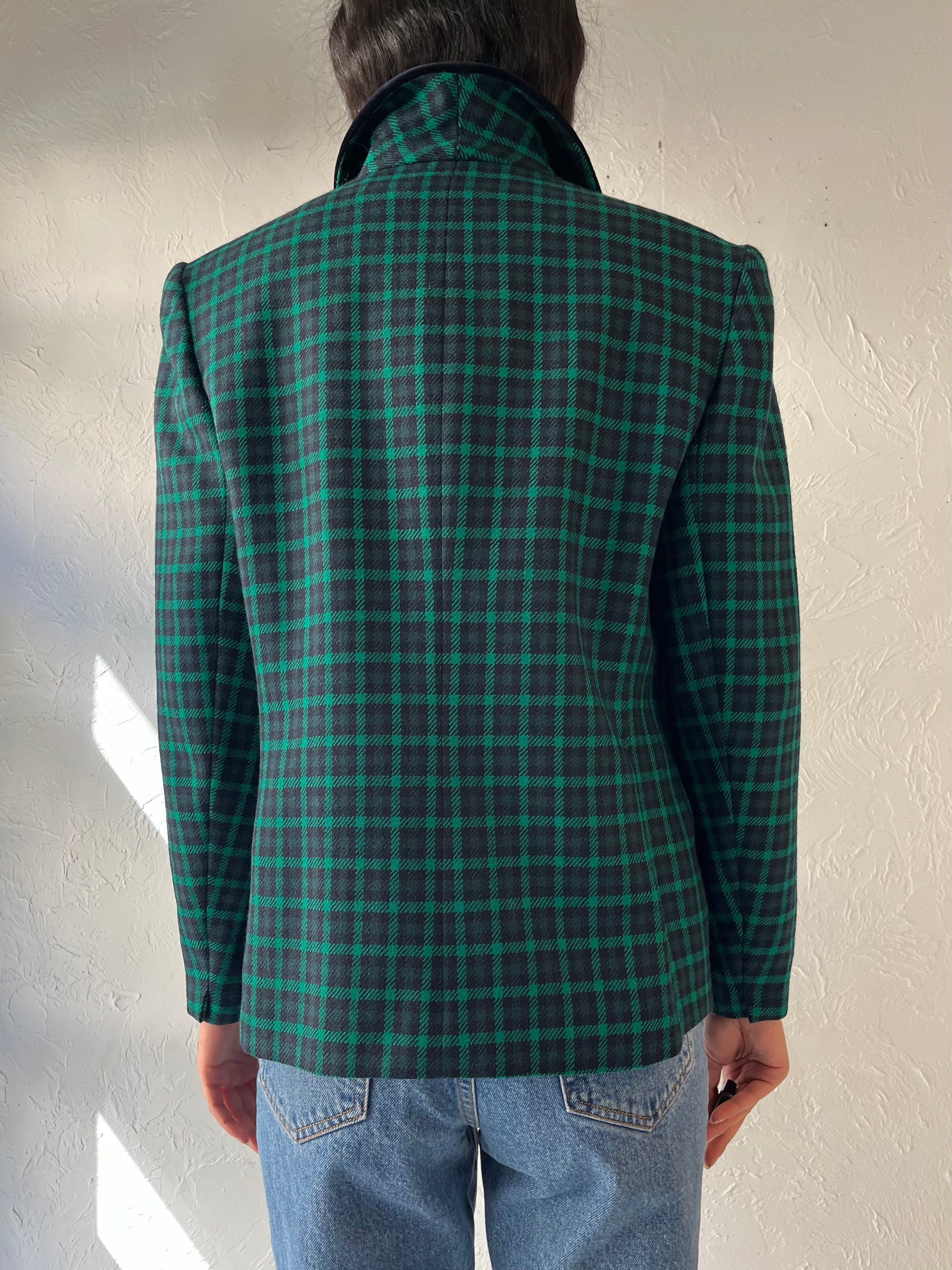 90s 'Jones New York' Green Wool Plaid Jacket / Large