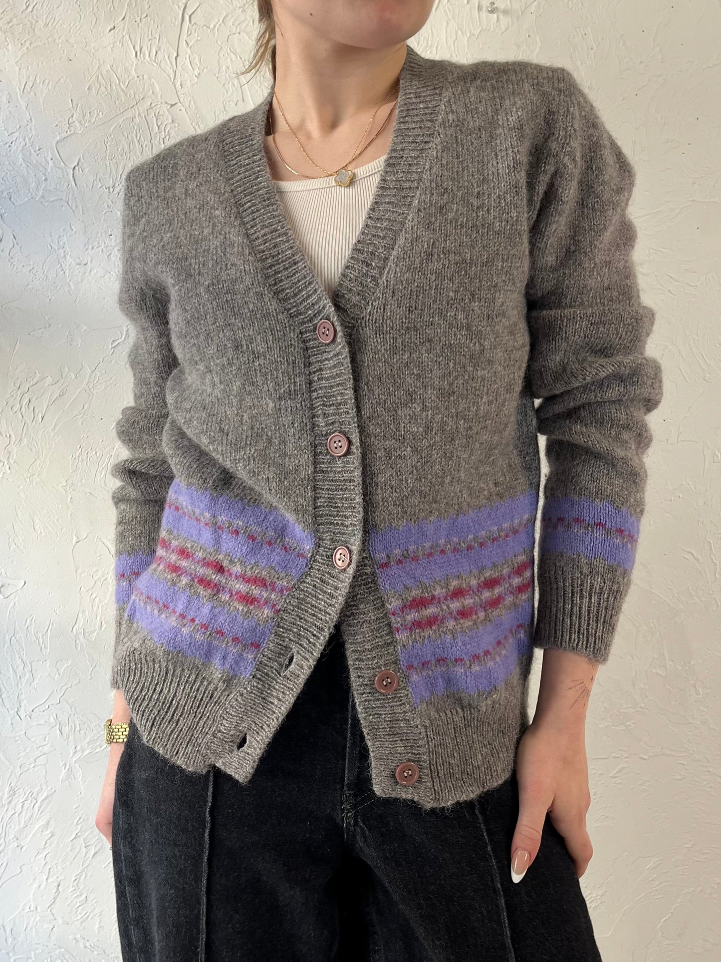 90s 'Maggie' Gray Wool Cardigan Sweater / Medium