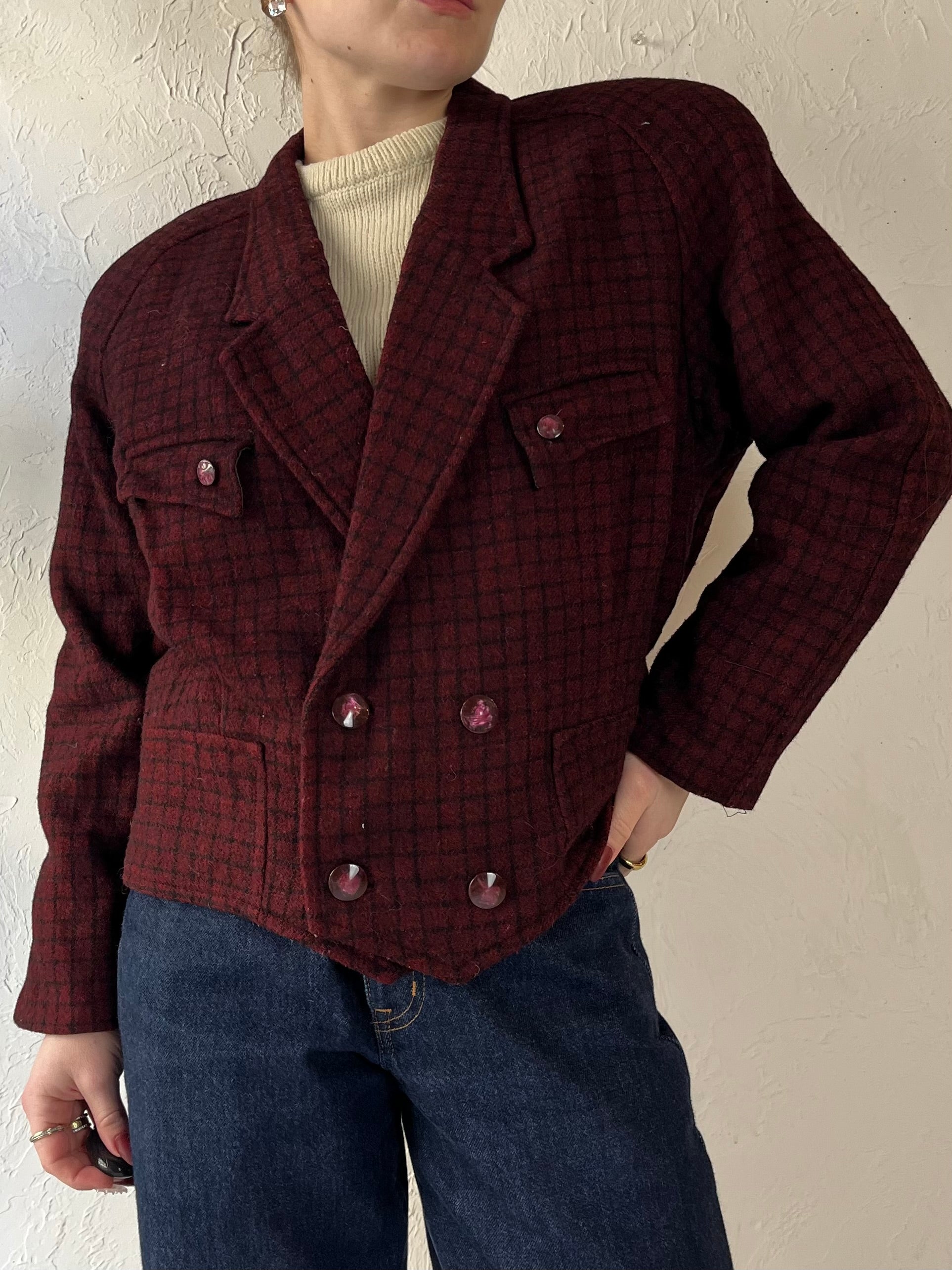 Vintage Cropped Burgundy Wool Jacket / Small