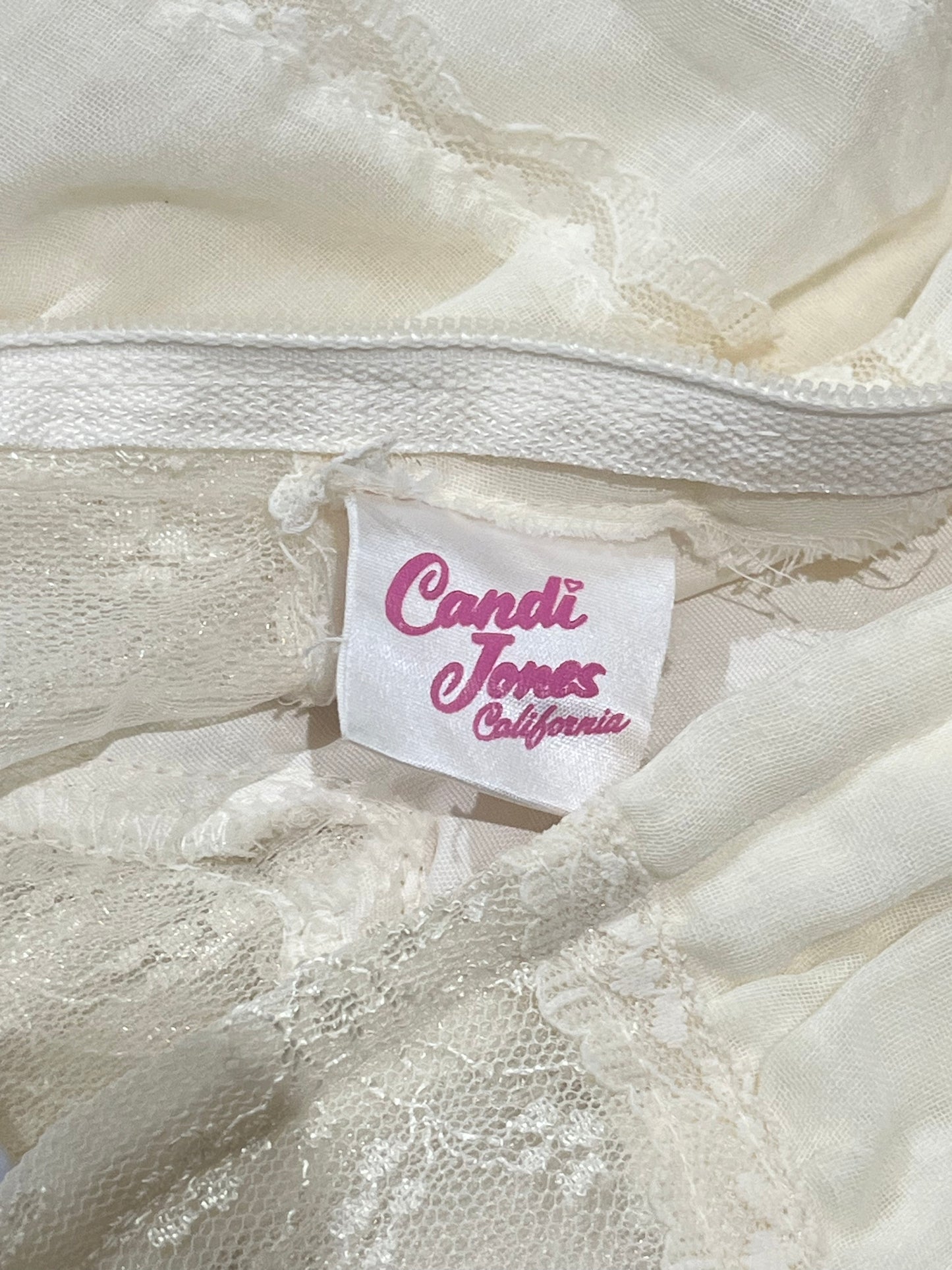 70s 'Candi Jones' Cream Lace Long Sleeve Peasant Dress / Small