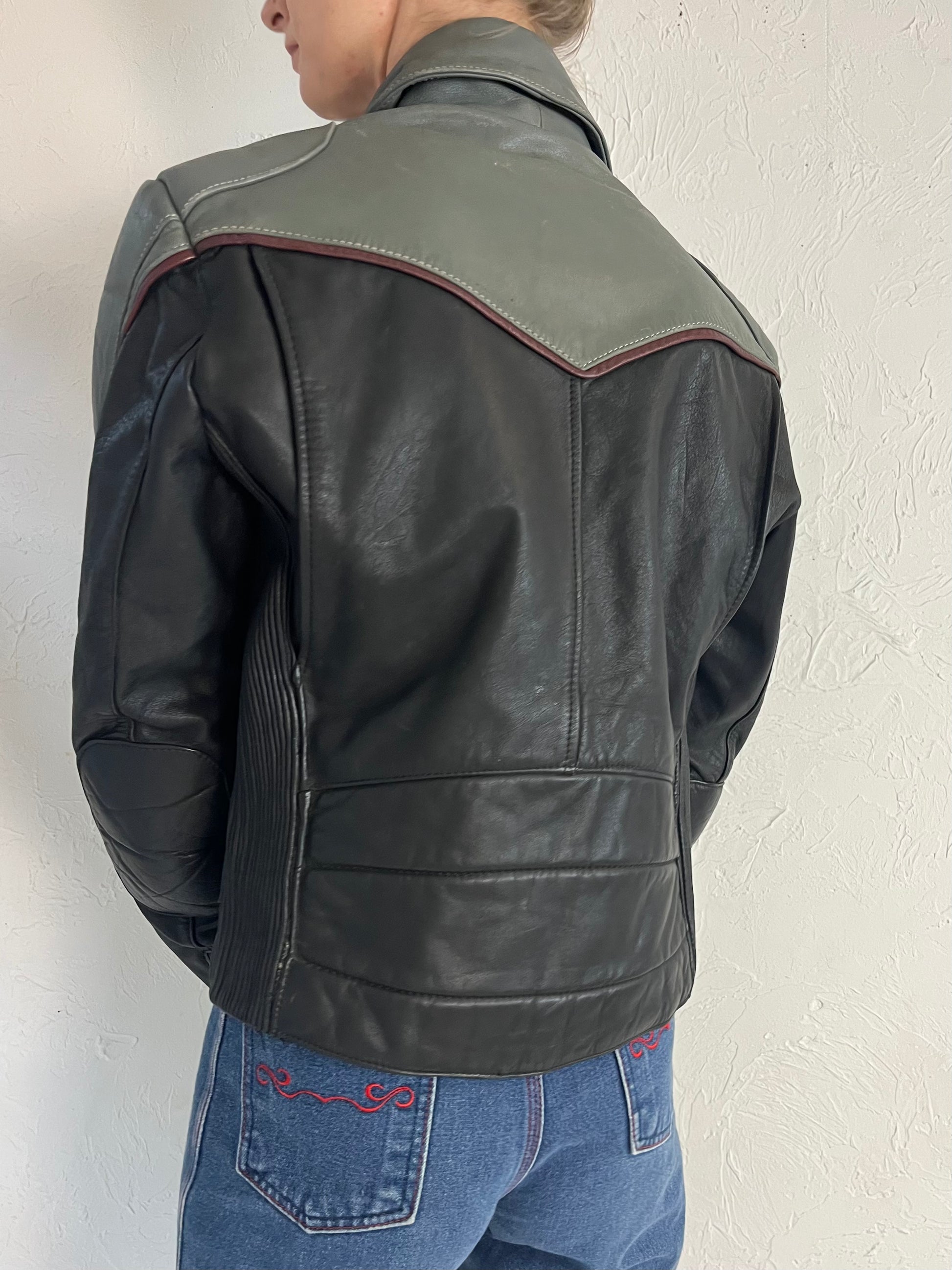 90s 'Tour Lion' Heavy Duty Leather Jacket / Medium