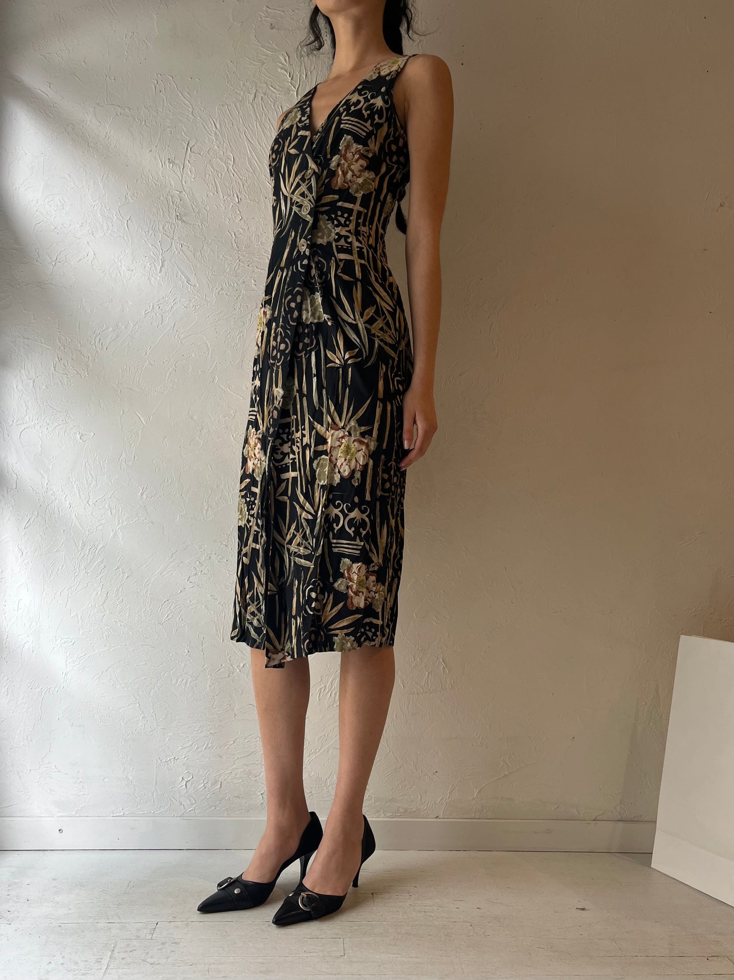 90s ‘All That Jazz’ Patterned Wrap Dress / Small