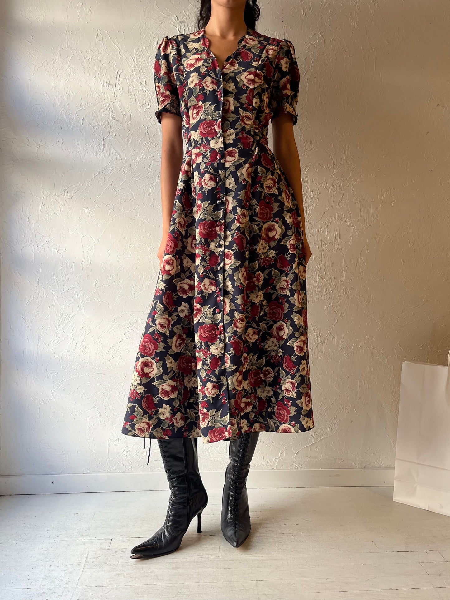 90s 'Le Chateau' Floral Print Maxi Dress / Medium