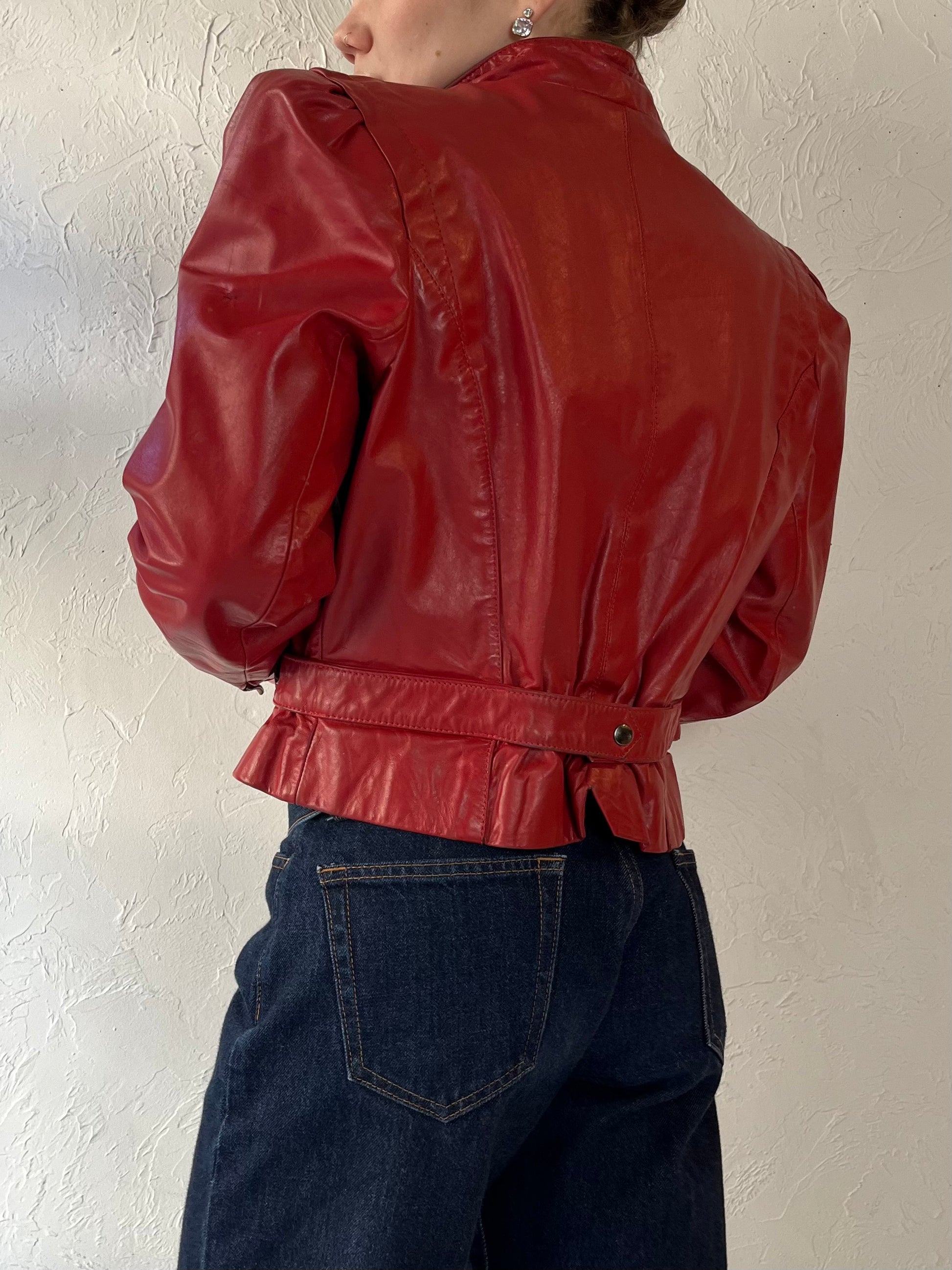 80s ‘Ada’ Cropped Red Leather Jacket / Small