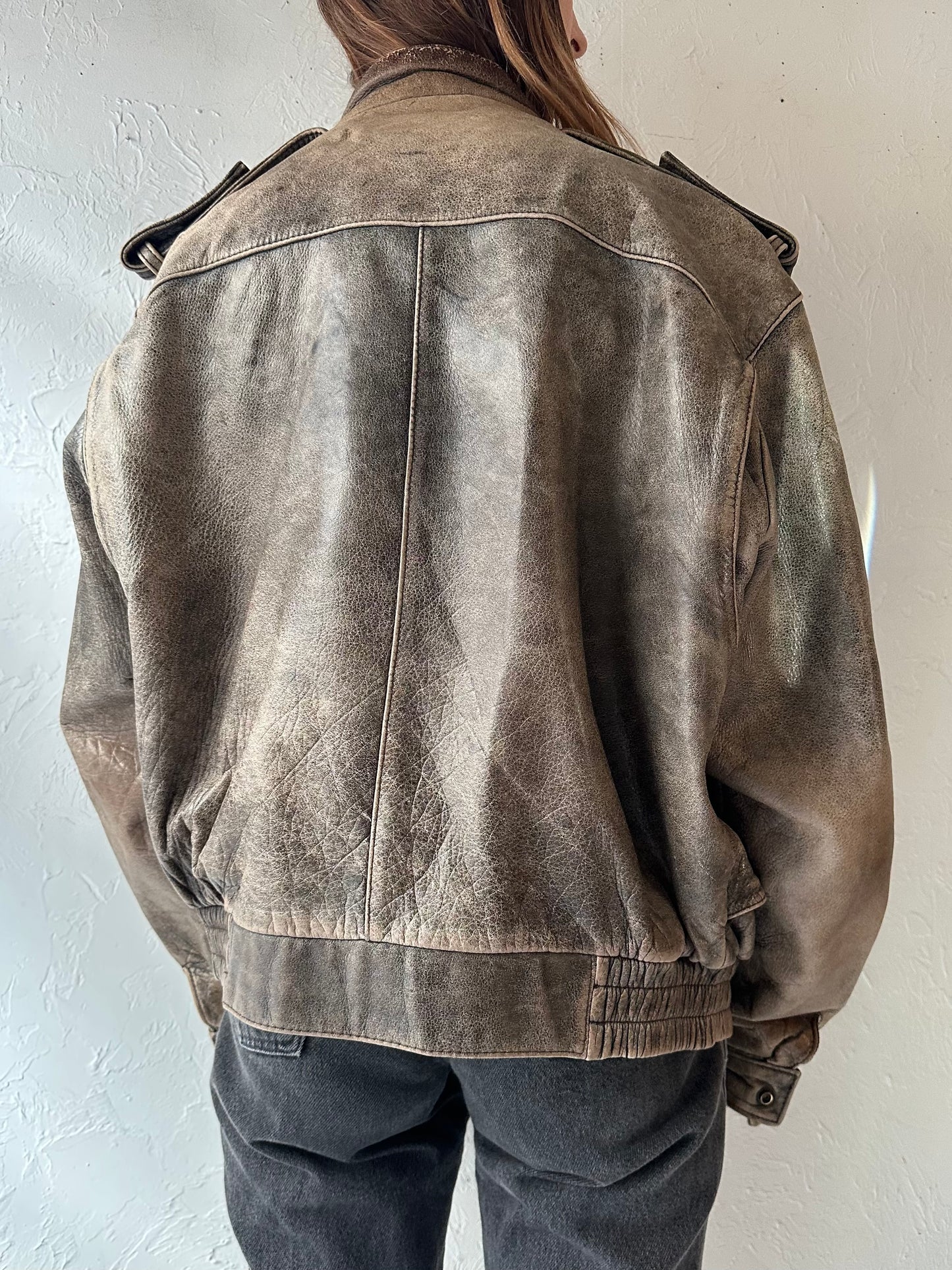 80s 'Wilsons' Brown Leather Flight Jacket / Large