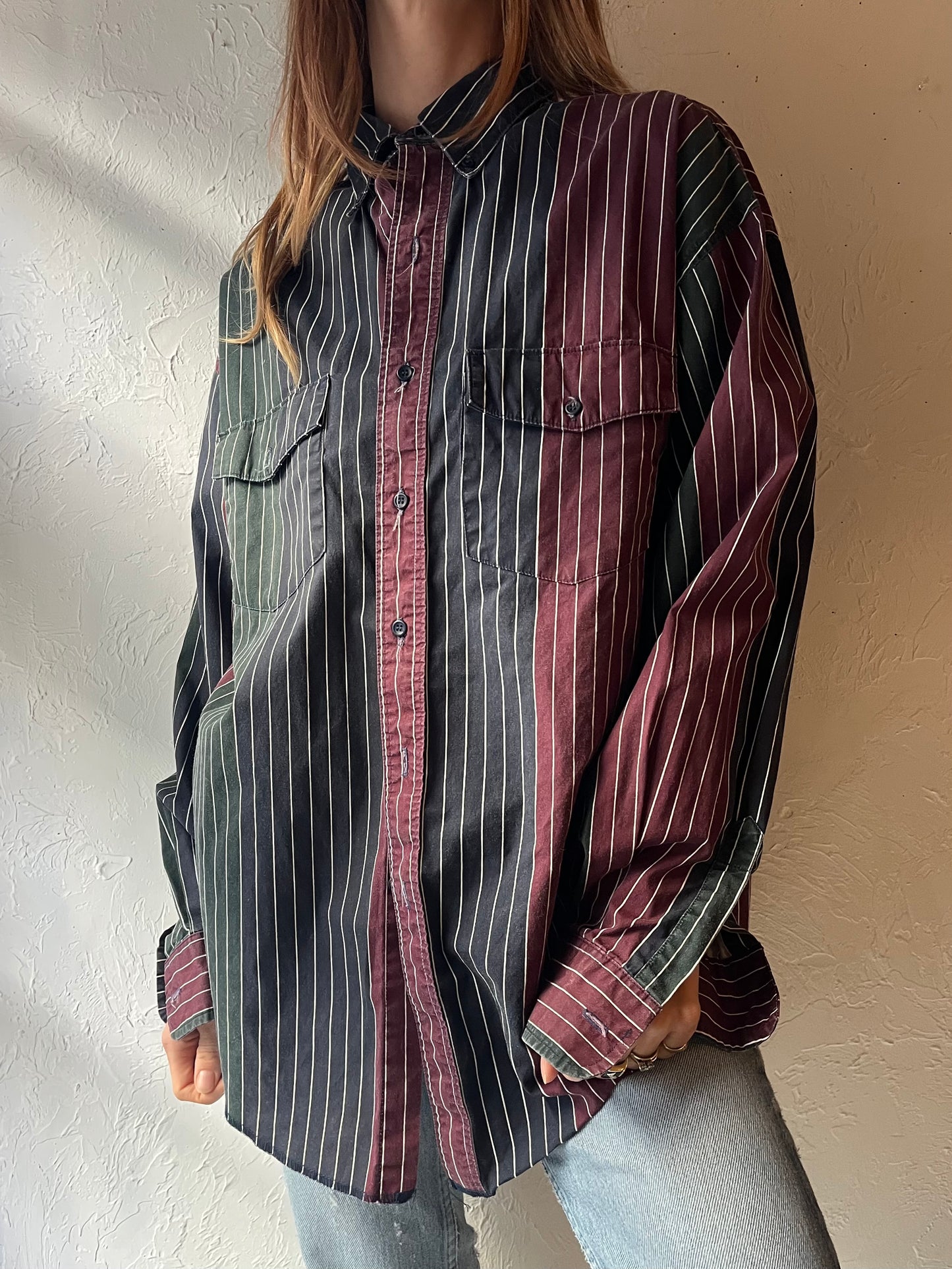 90s ‘Wrangler’ Striped Button Up Western Shirt / Large