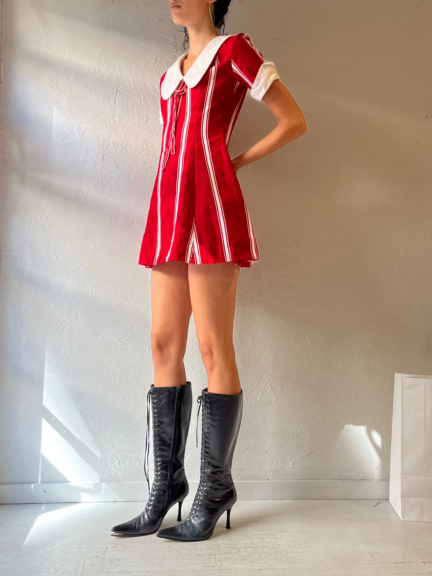 70s 'Jodette' Red and White Sailor Mini Dress / XS