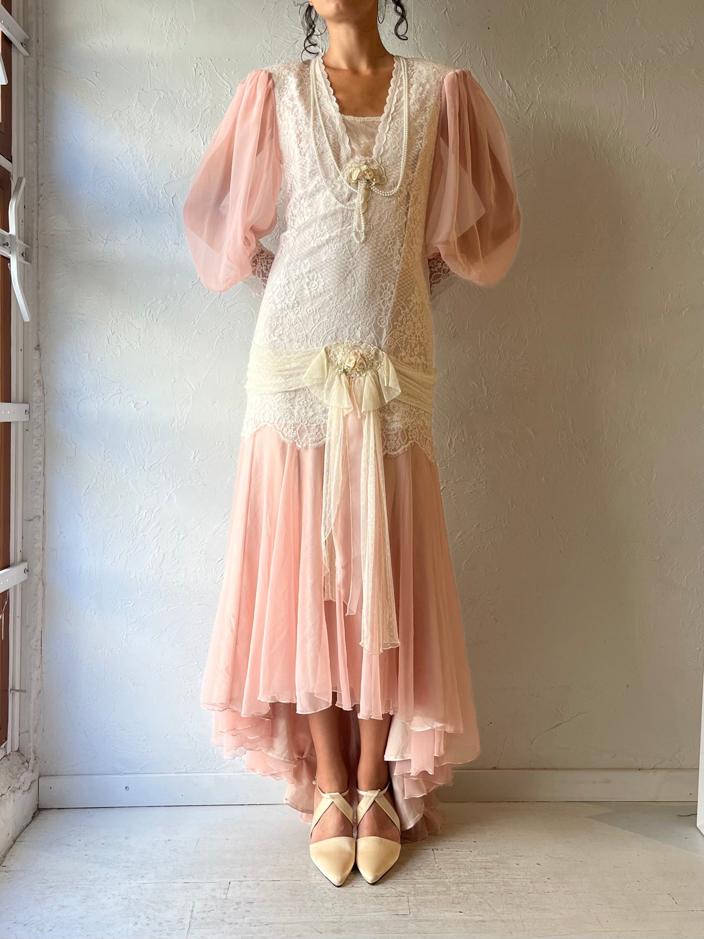 80s 'Susan Lane' Lacey Victorian Style Dress / Medium