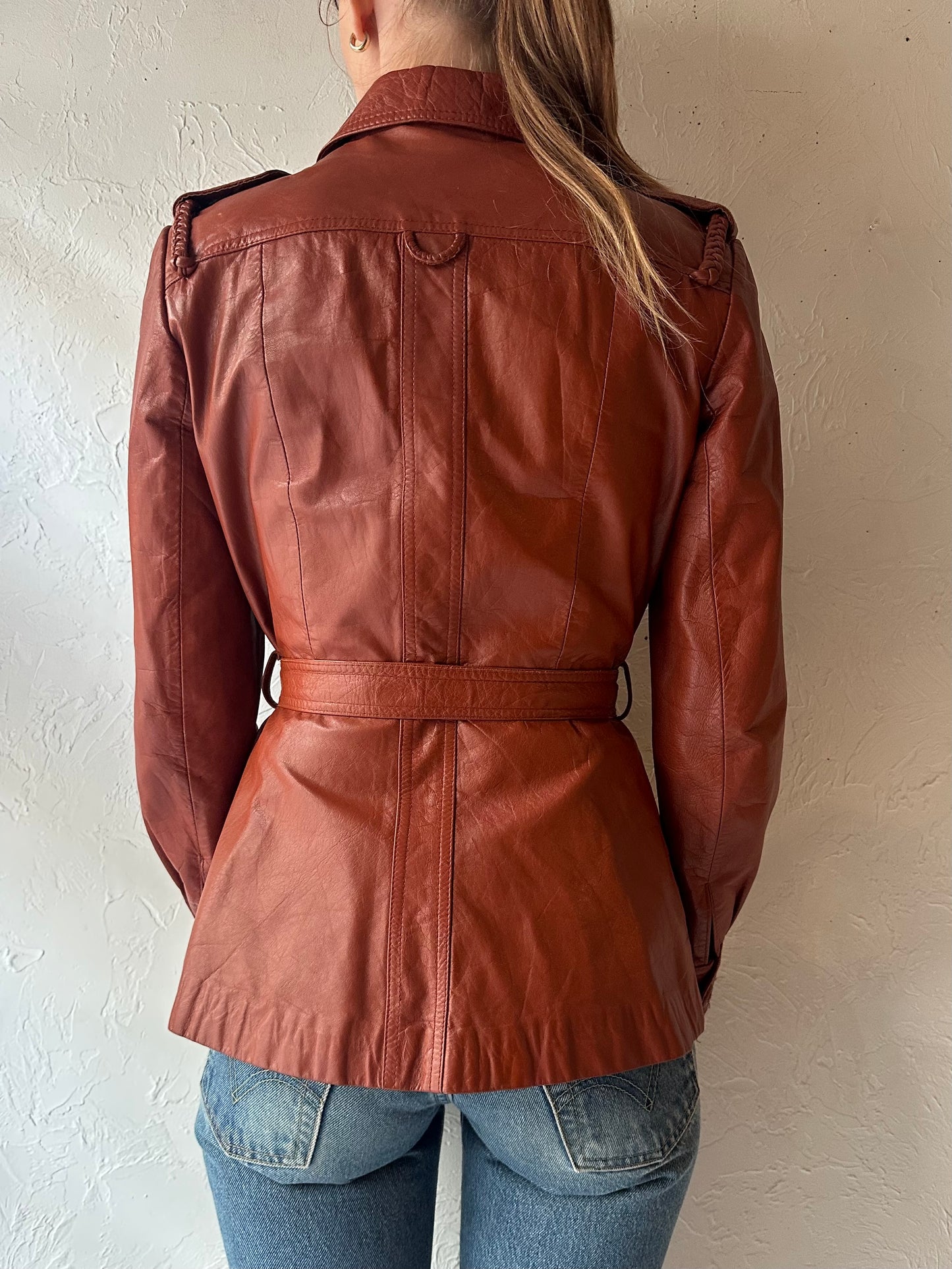 70s 'Voyageur' Burgundy Leather Jacket / Small