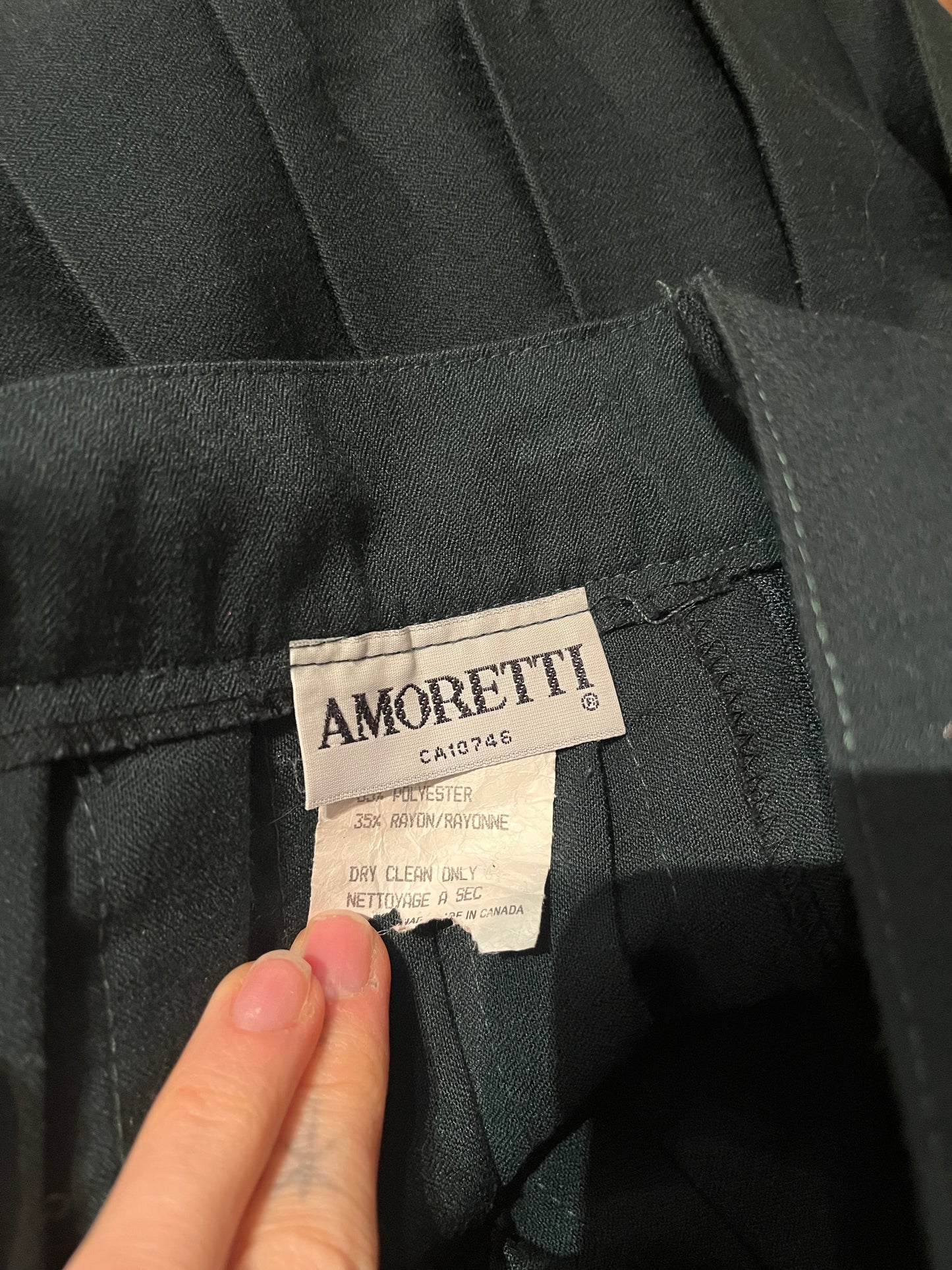 90s 'Amoretti' Green Pleated Mini Skirt / Small