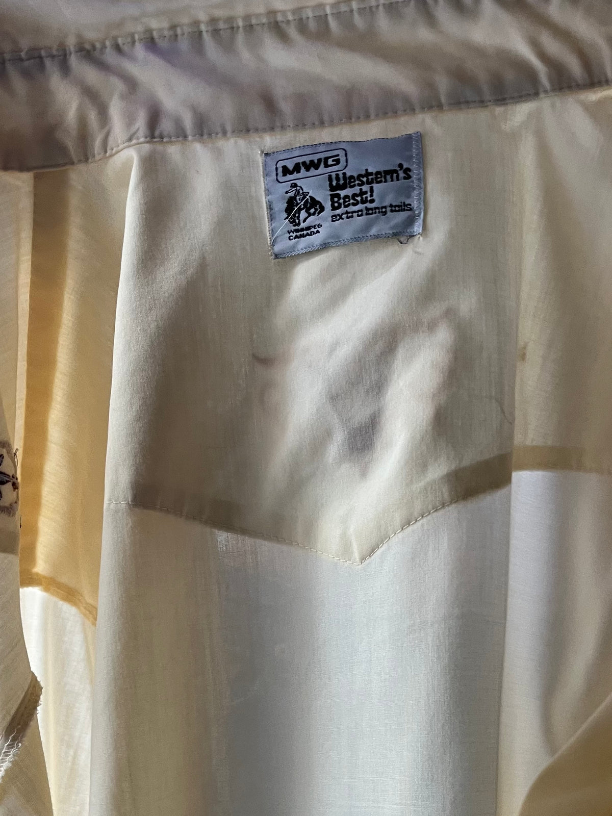 Y2k 'MWG' Cream Embroidered Western Cowboy Workwear Snap Up Shirt / Large