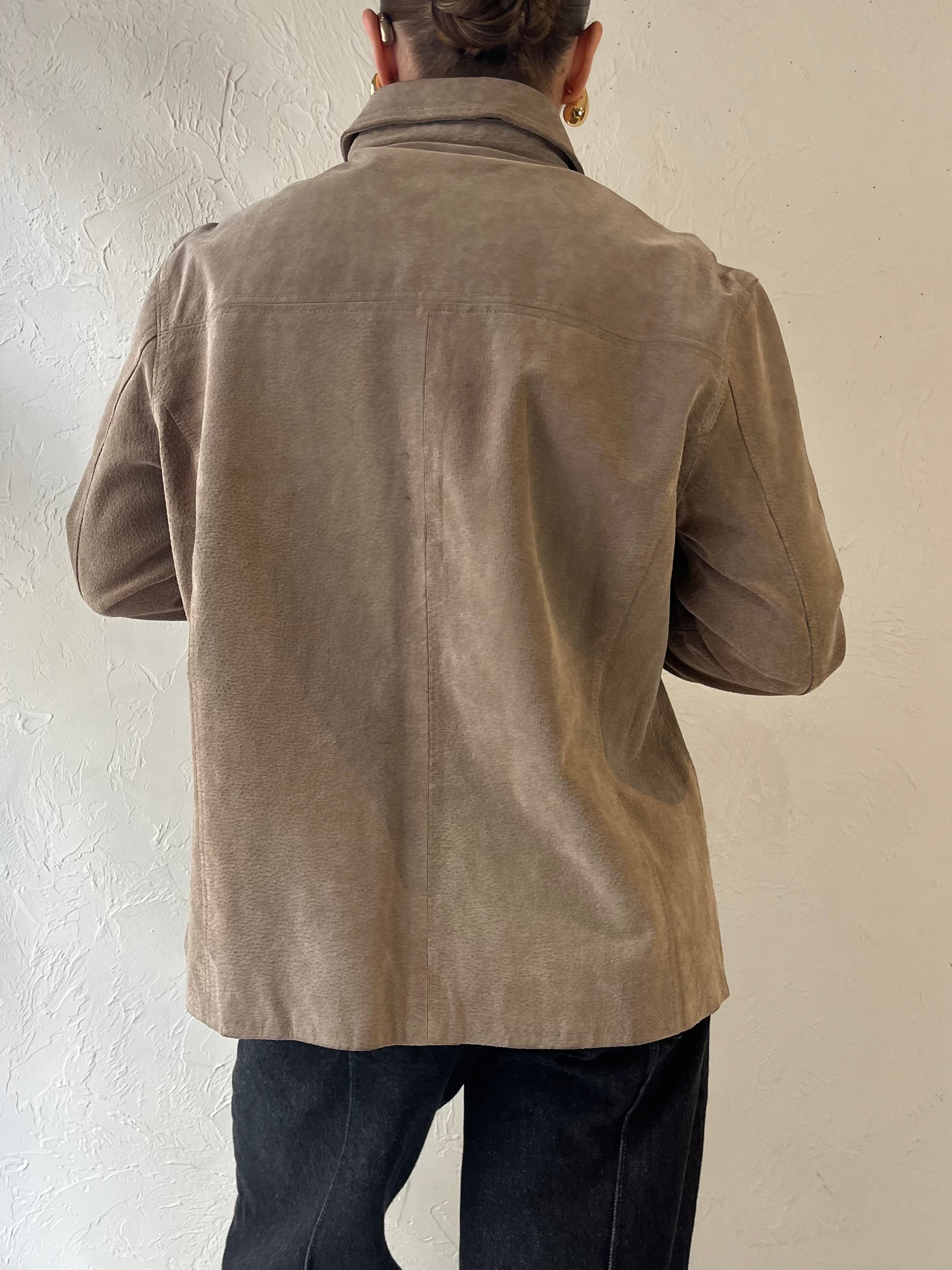 Y2k 'North Crest' Taupe Suede Jacket / L