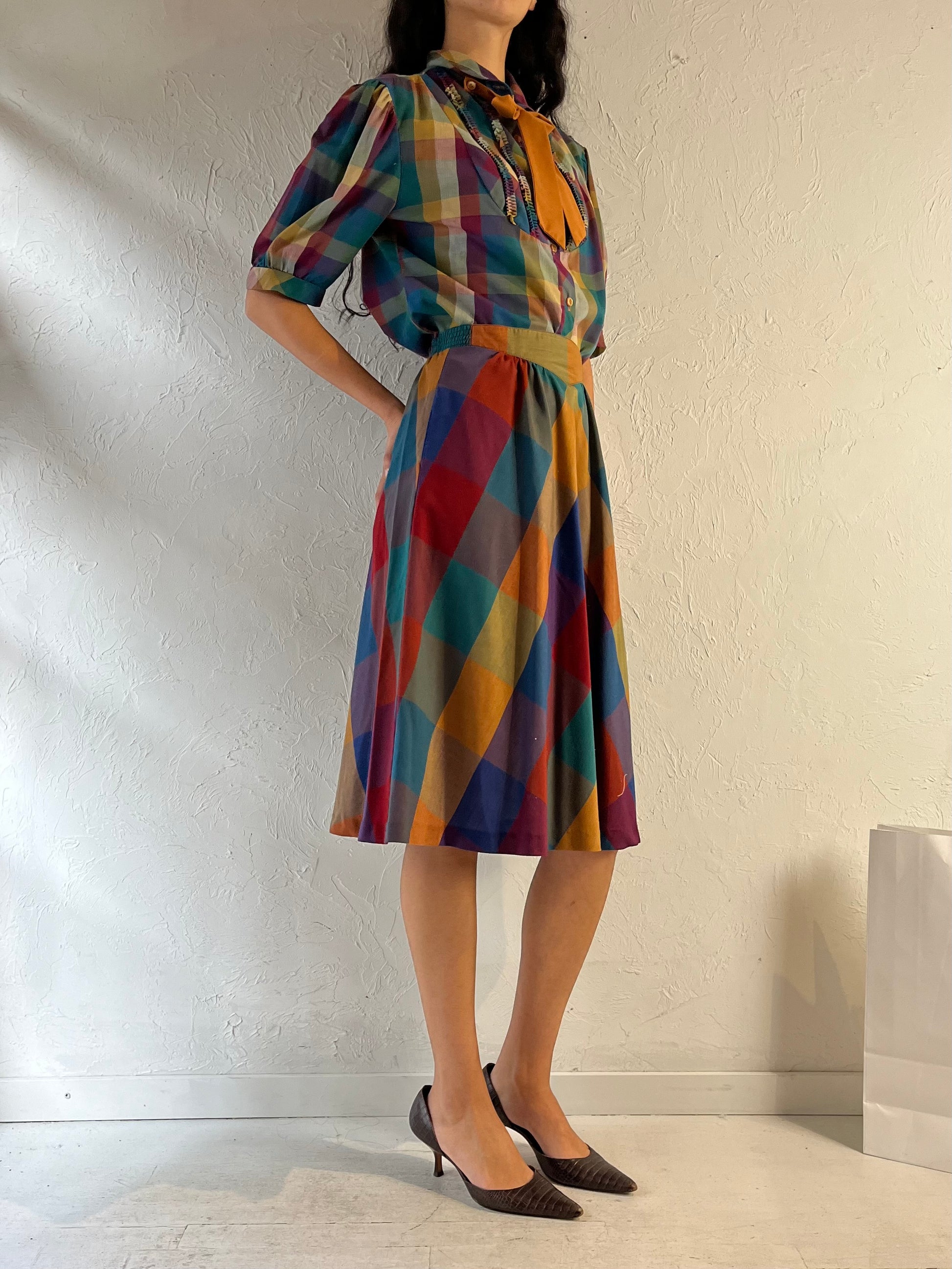 70s 'Koret' Plaid Two Piece Matching Set / Union Made / Medium