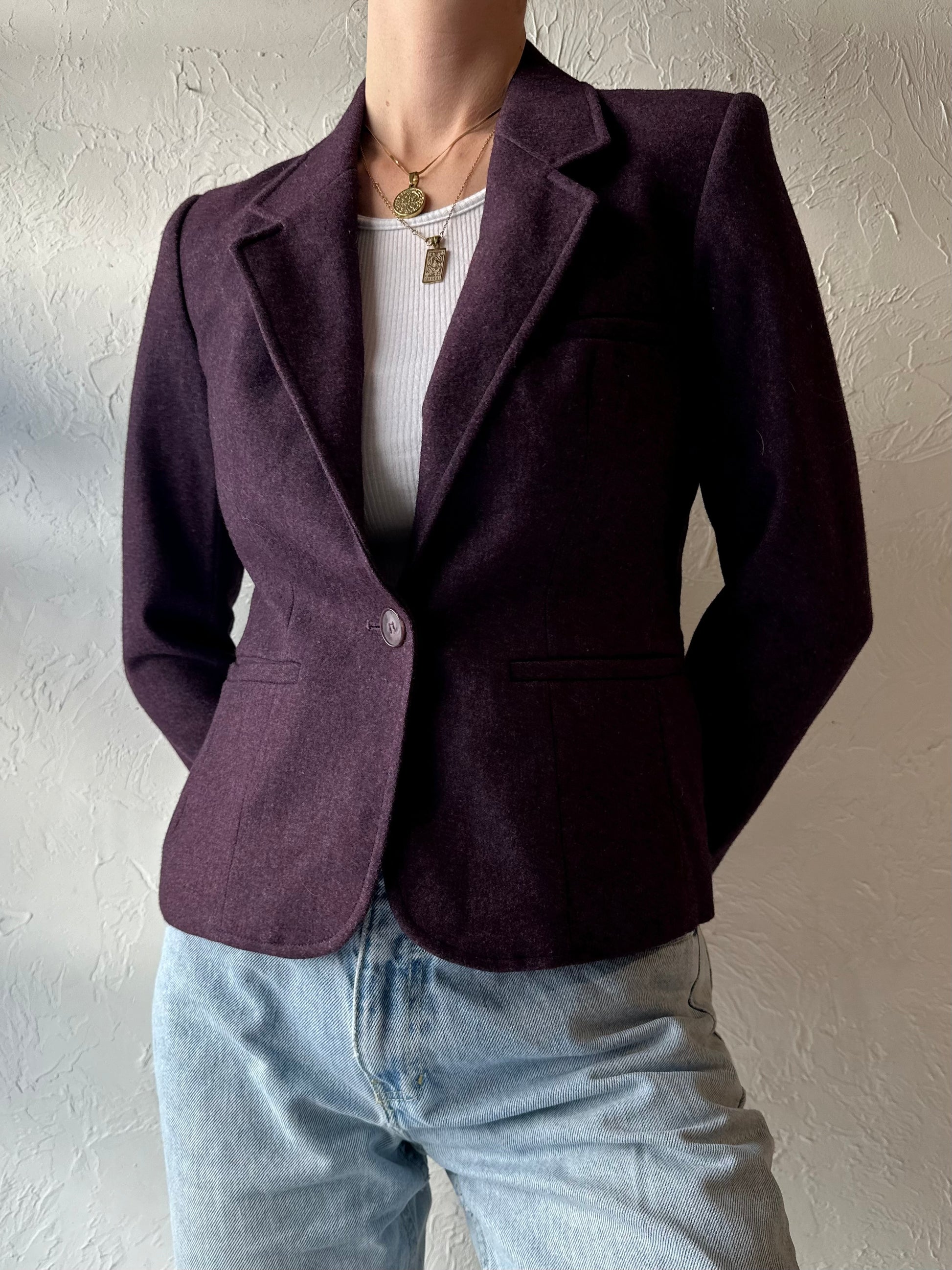 70s 80s 'Evan Picone' Purple Knit Blazer Jacket / Union Made / Small