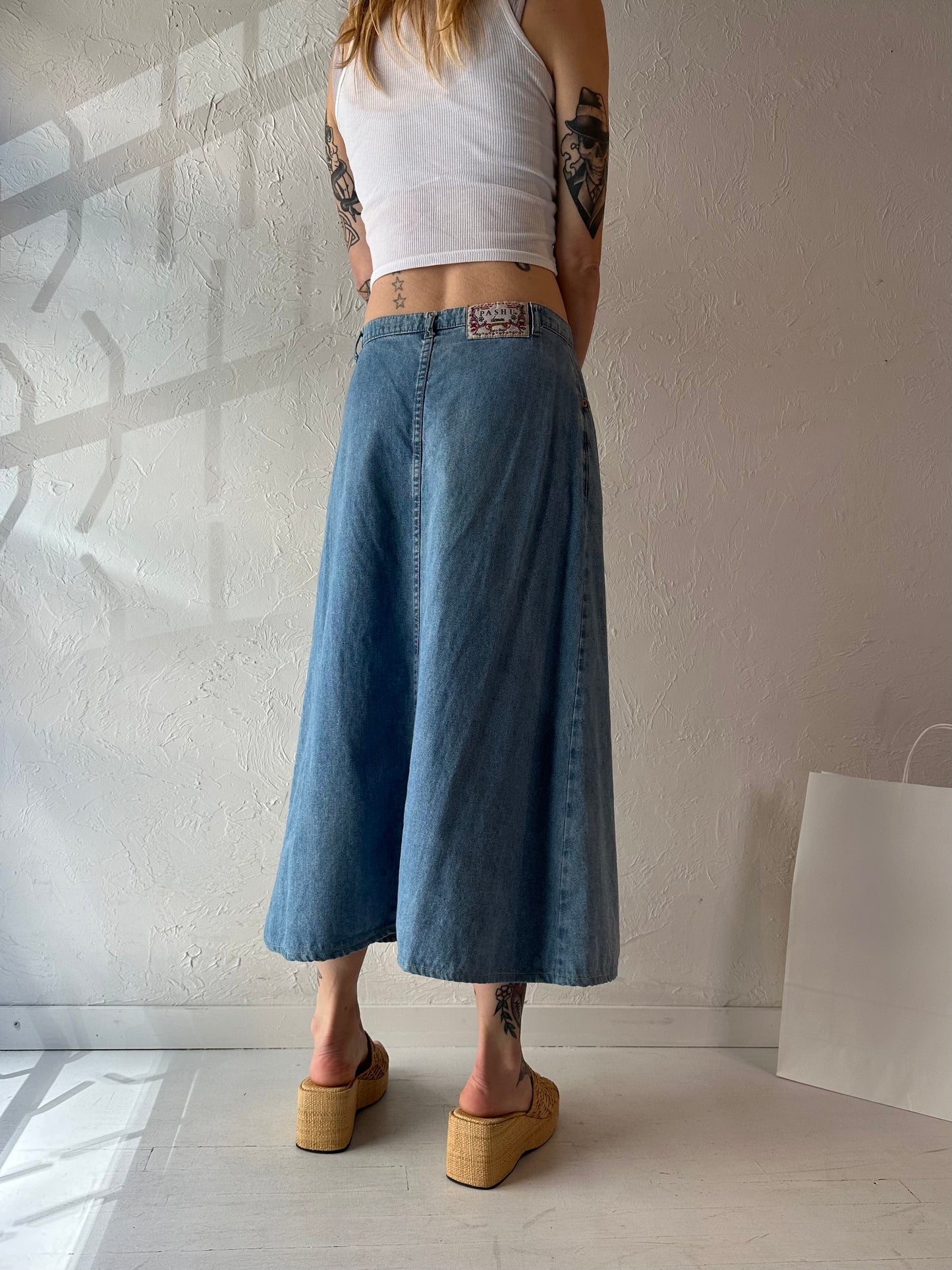 90s 'Pashu' Denim Midi Skirt / Medium