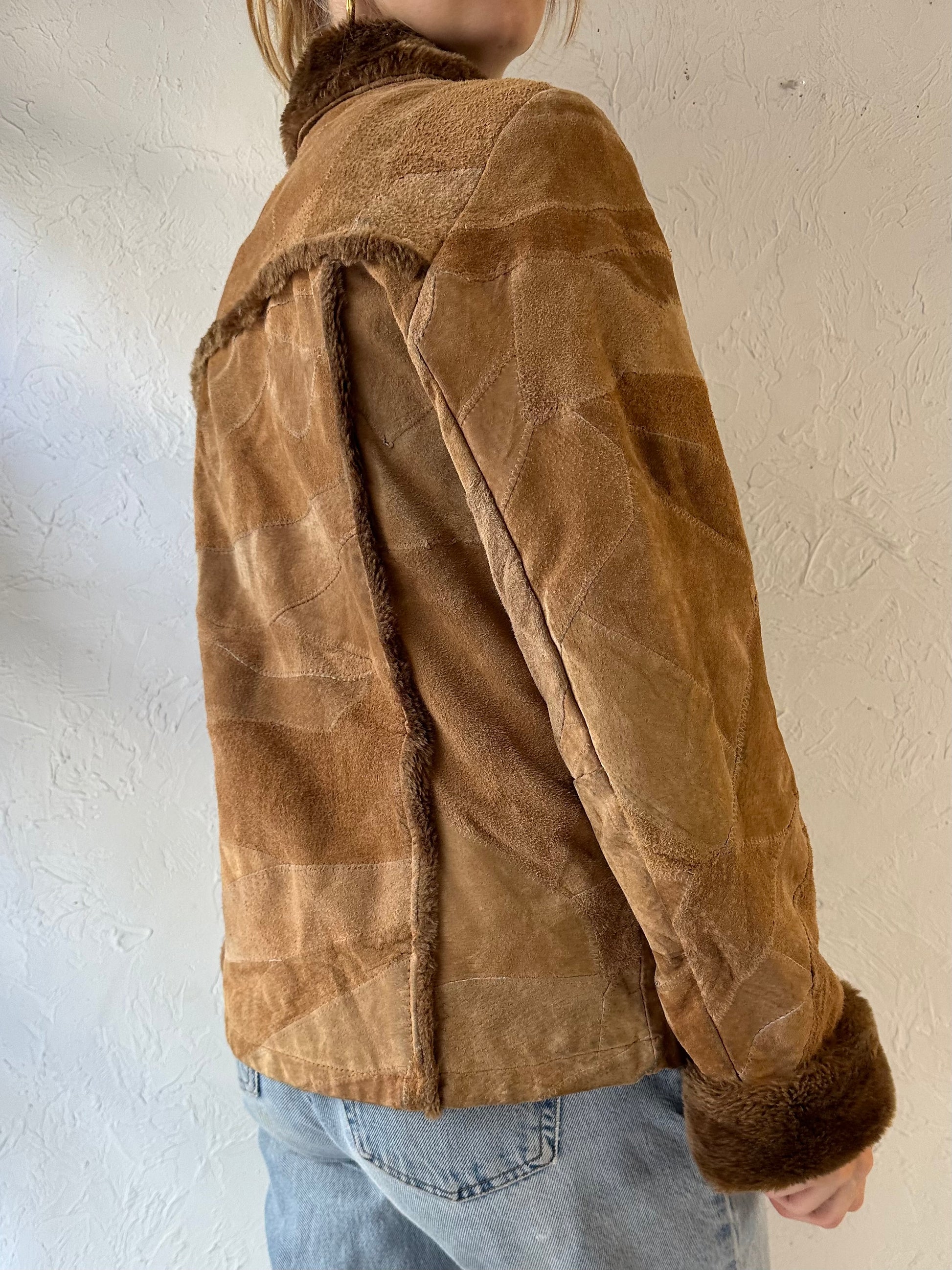 Y2k 'Leather Works' Patchwork Suede Jacket / Small