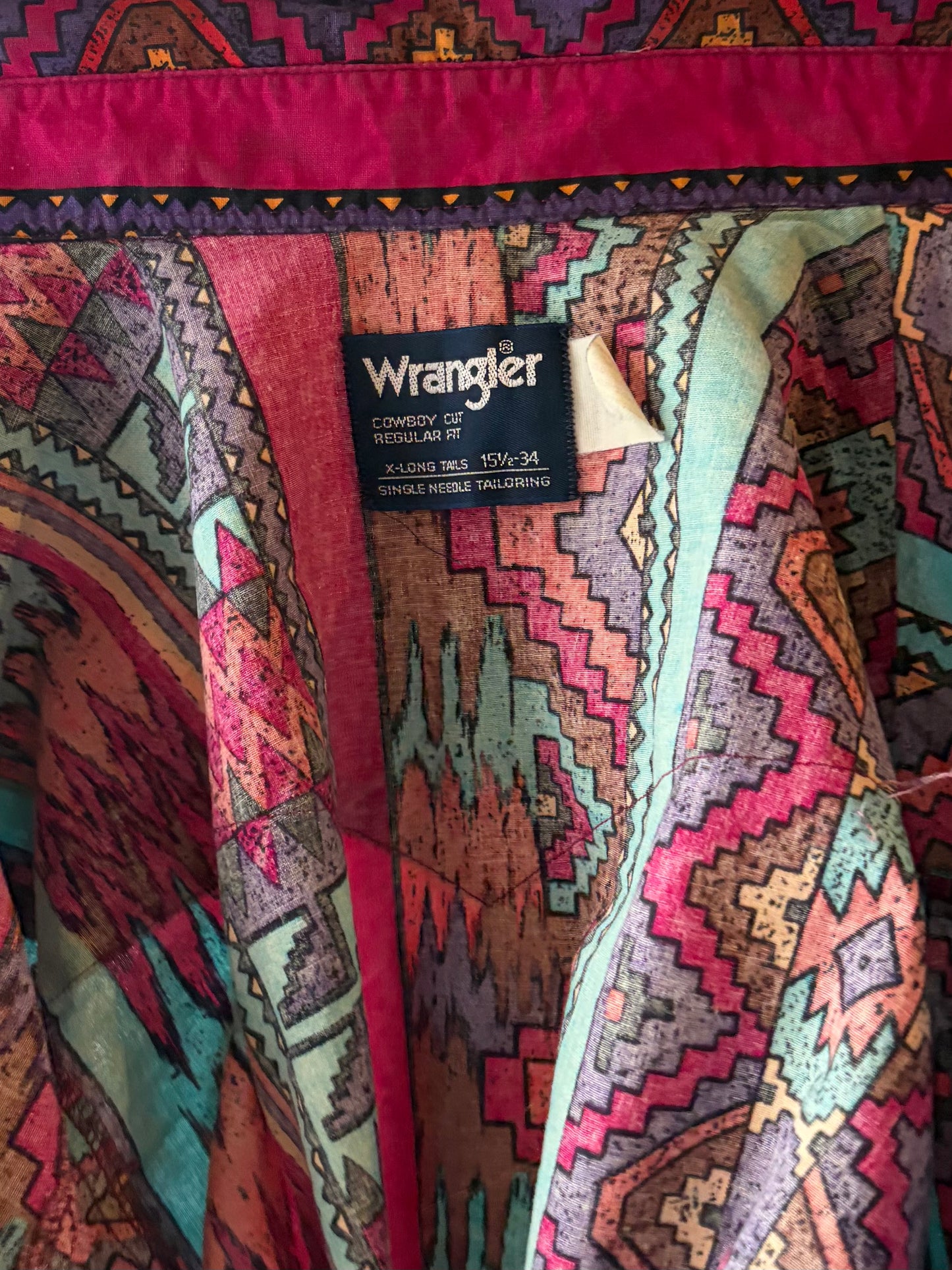 90s 'Wrangler' Aztec Button Up Shirt / Medium