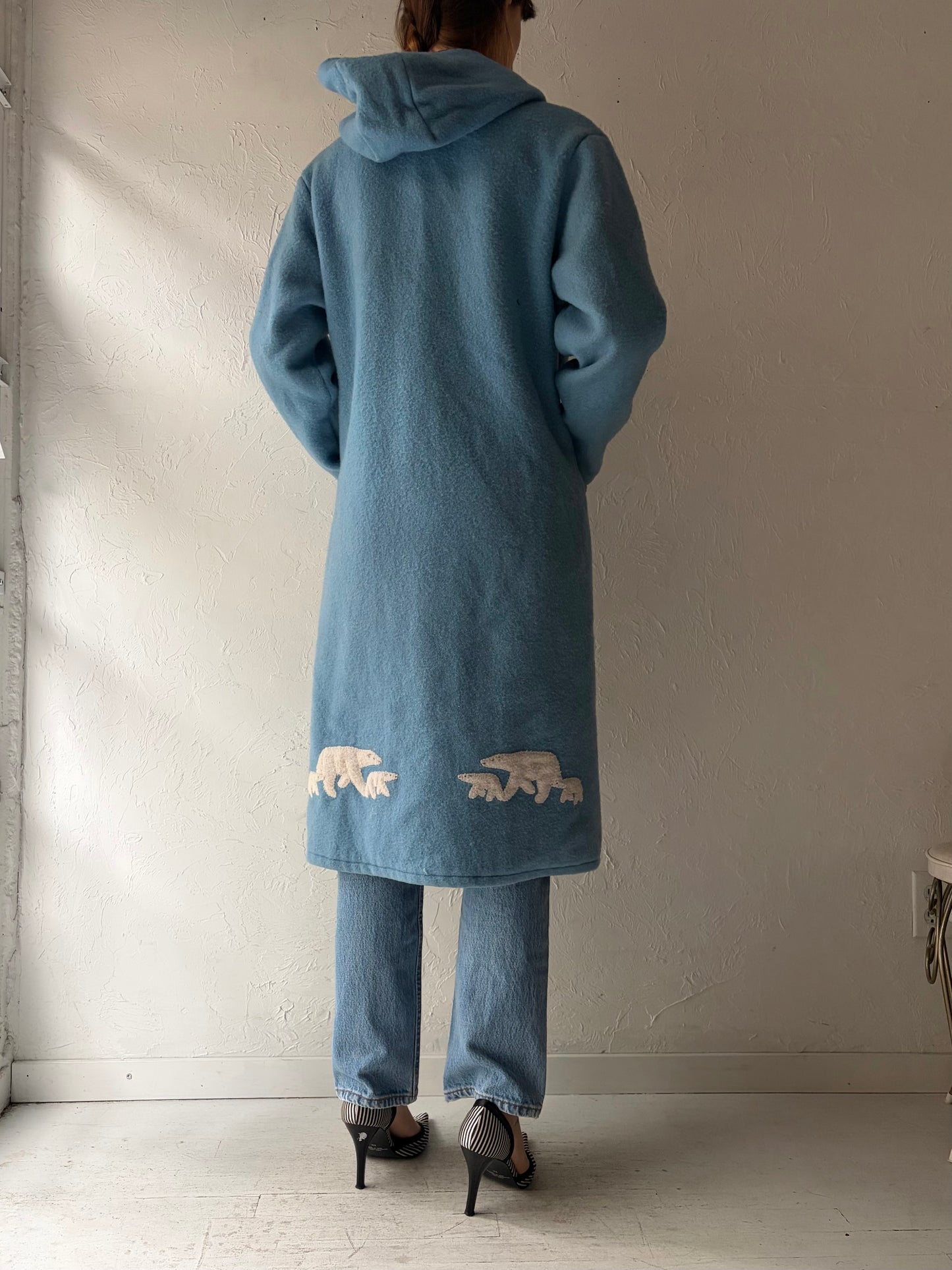 70s 'Polar Parkas' Baby Blue Wool Coat / Small