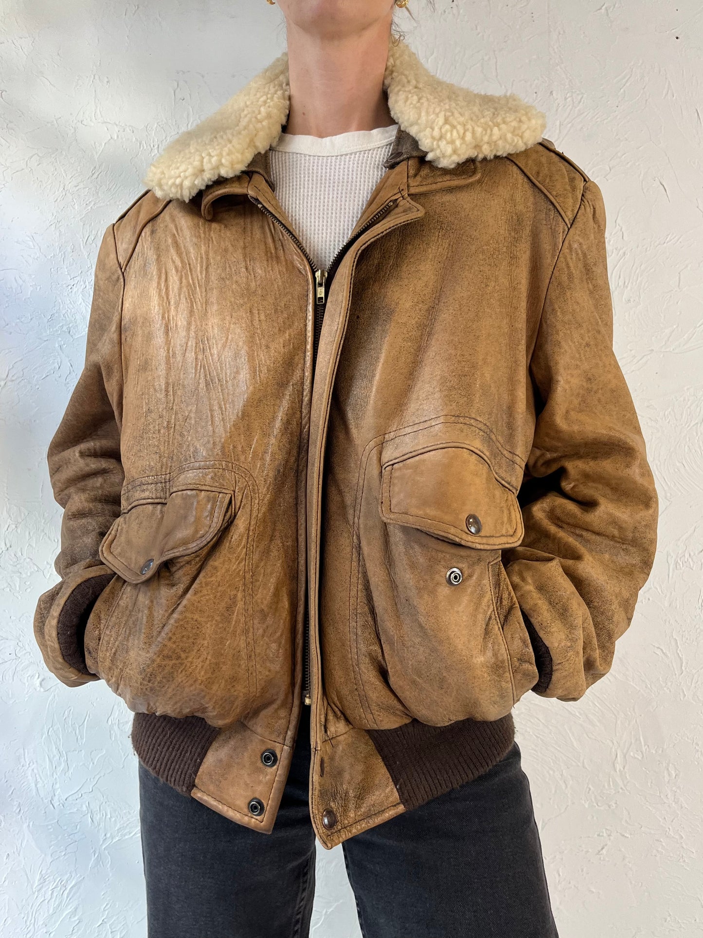 Y2k 'Reed' Brown Leather Flight Jacket / Medium