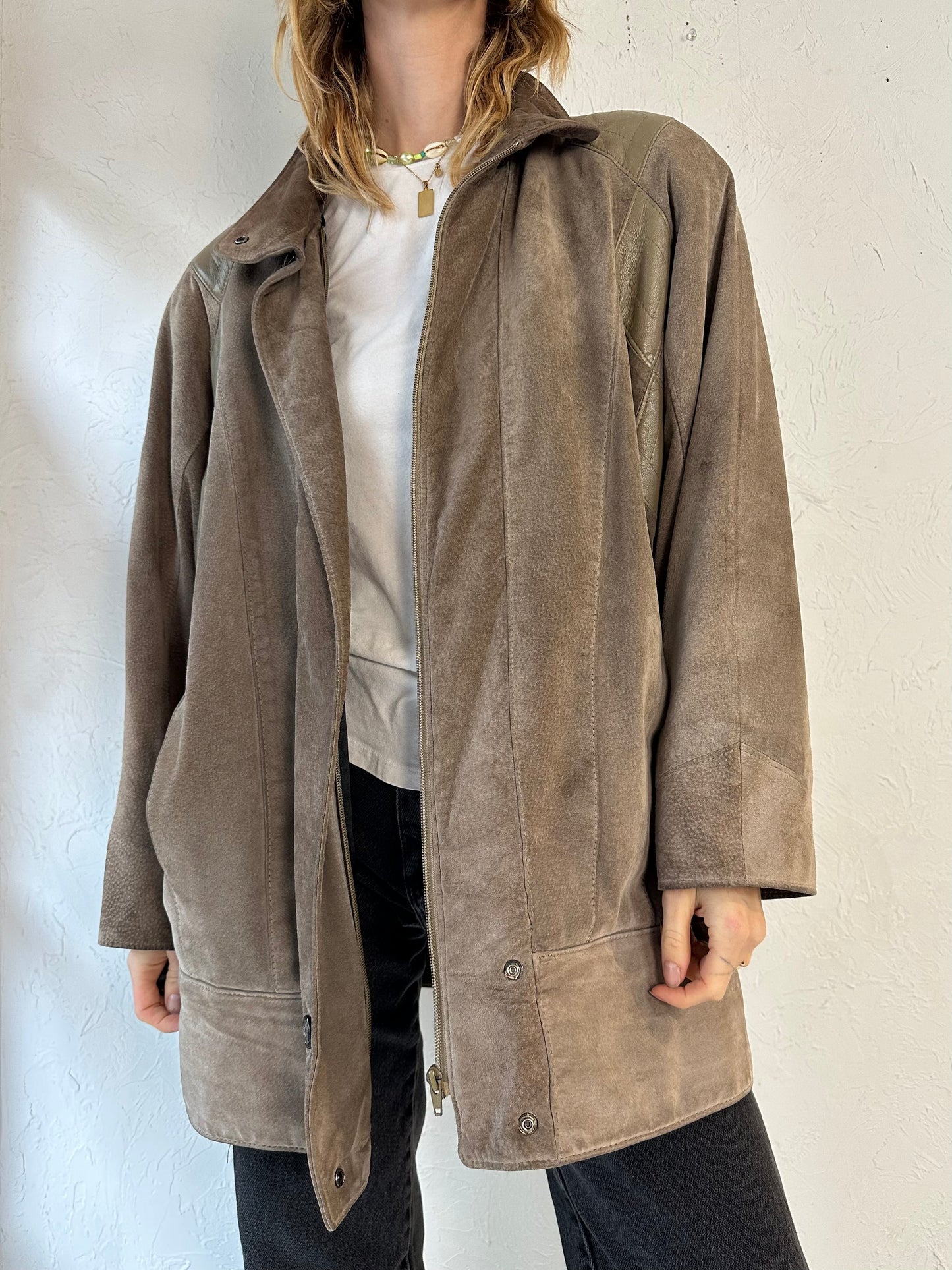 80s 'The Olde Hide House' Beige Suede Leather Jacket / Medium - Large