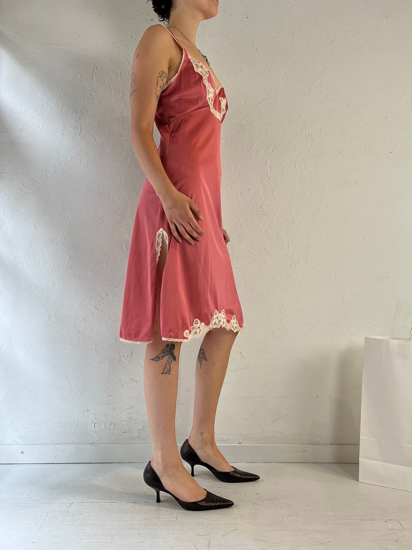 Vintage Pink Lacey Slip Dress / Small