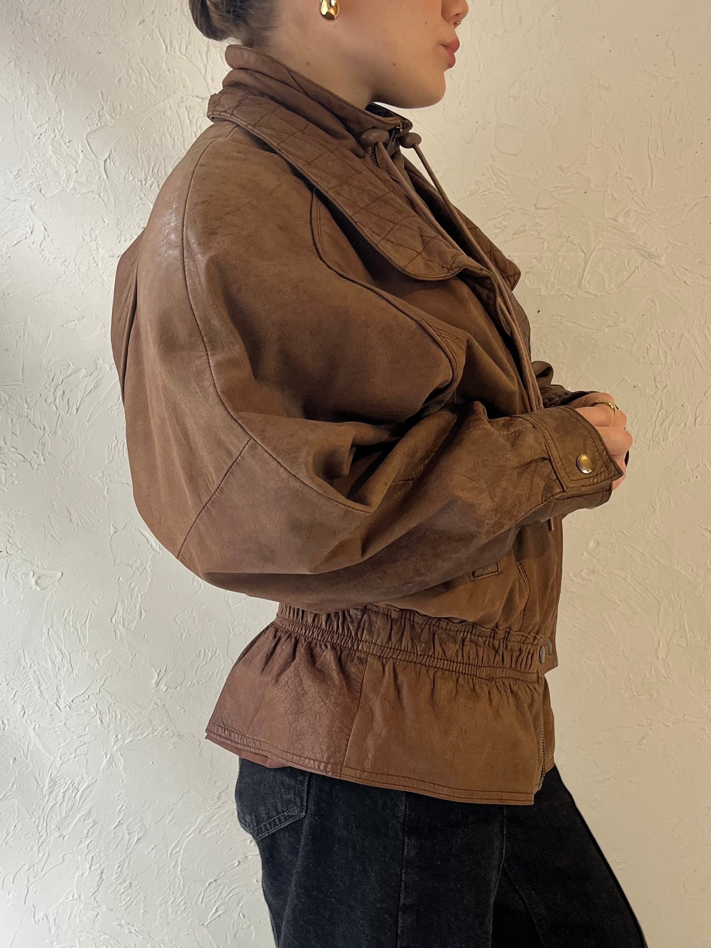 90s 'Adventure Bound' Brown Leather Jacket / Medium