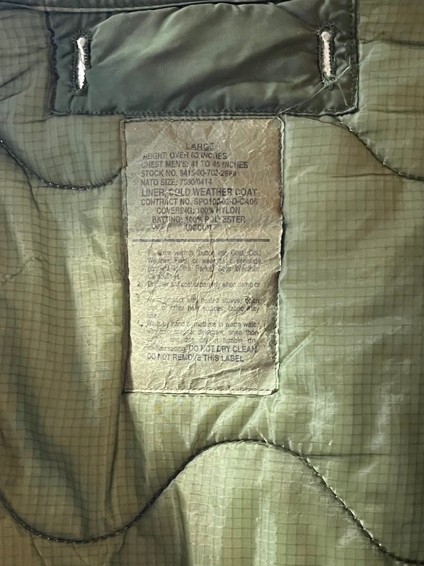 Vintage Authentic Army Liner Jacket / Large