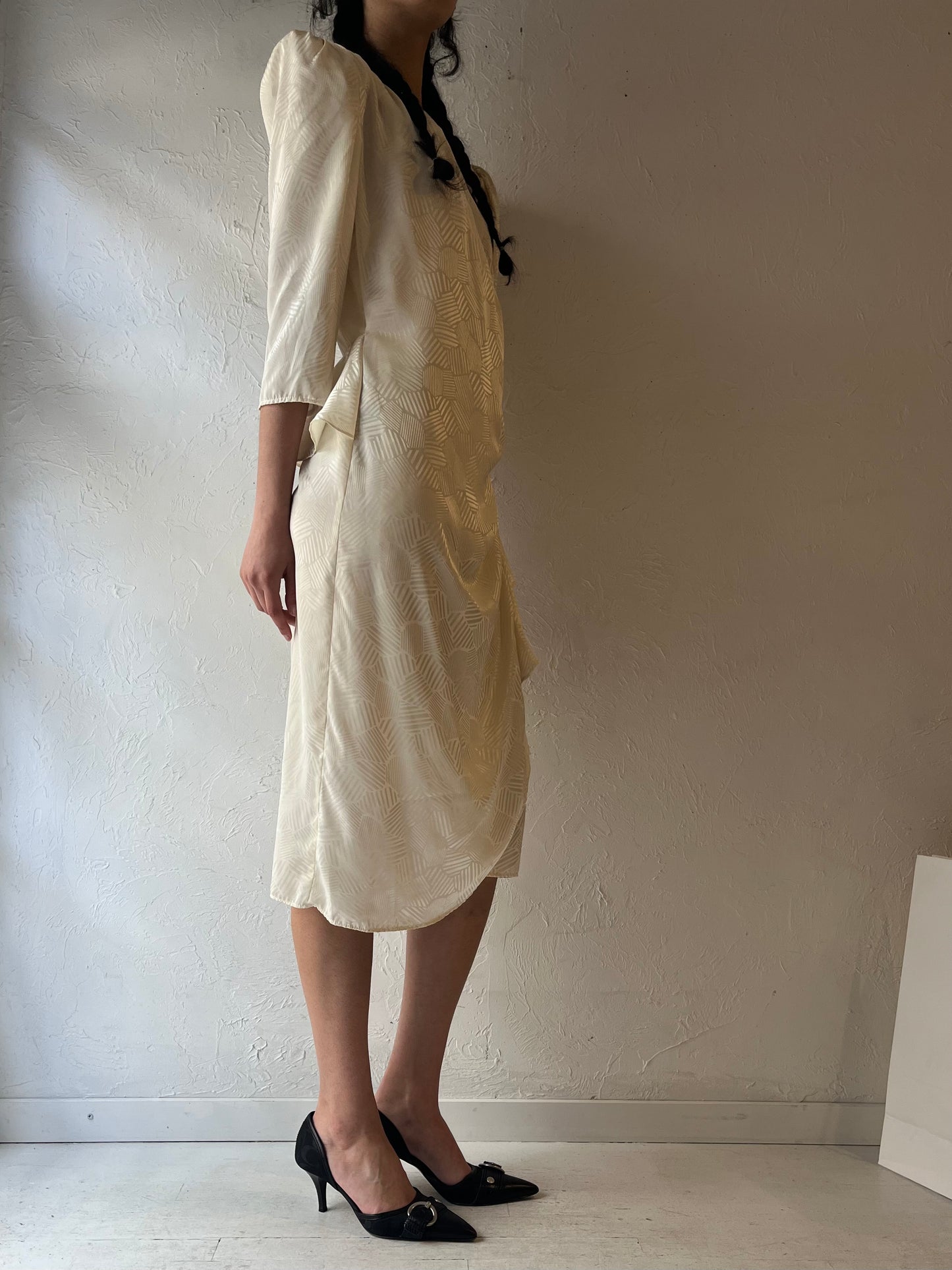 80s ‘Orite’ Cream Midi Wrap Dress / Medium