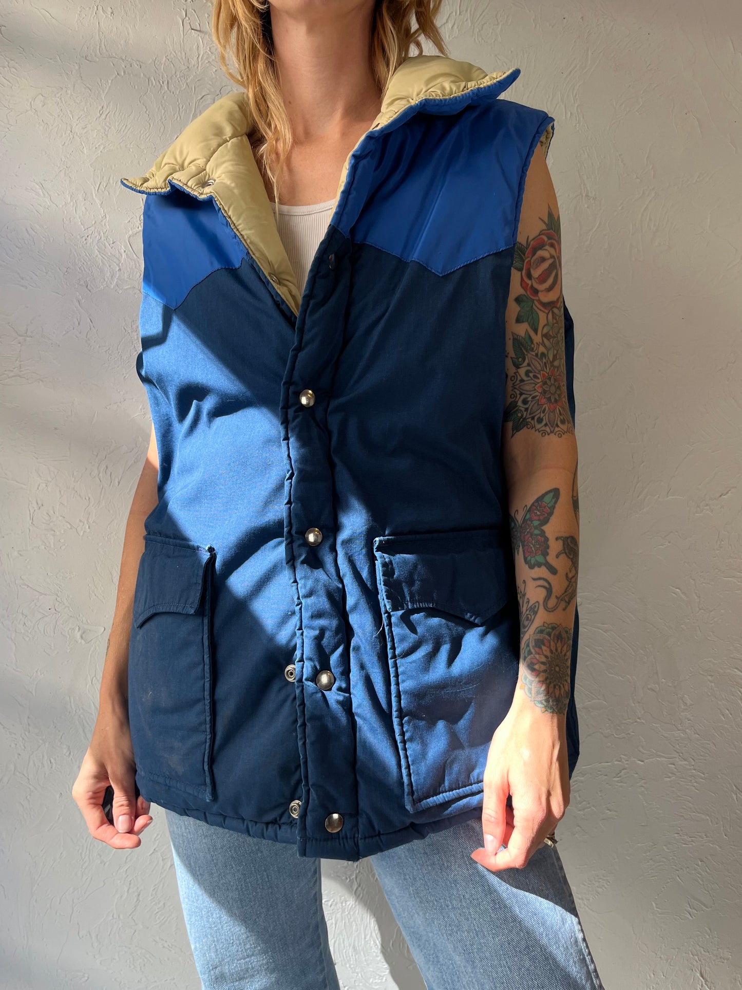 80s 'Sunbuster' Navy Blue Puffer Vest / Large
