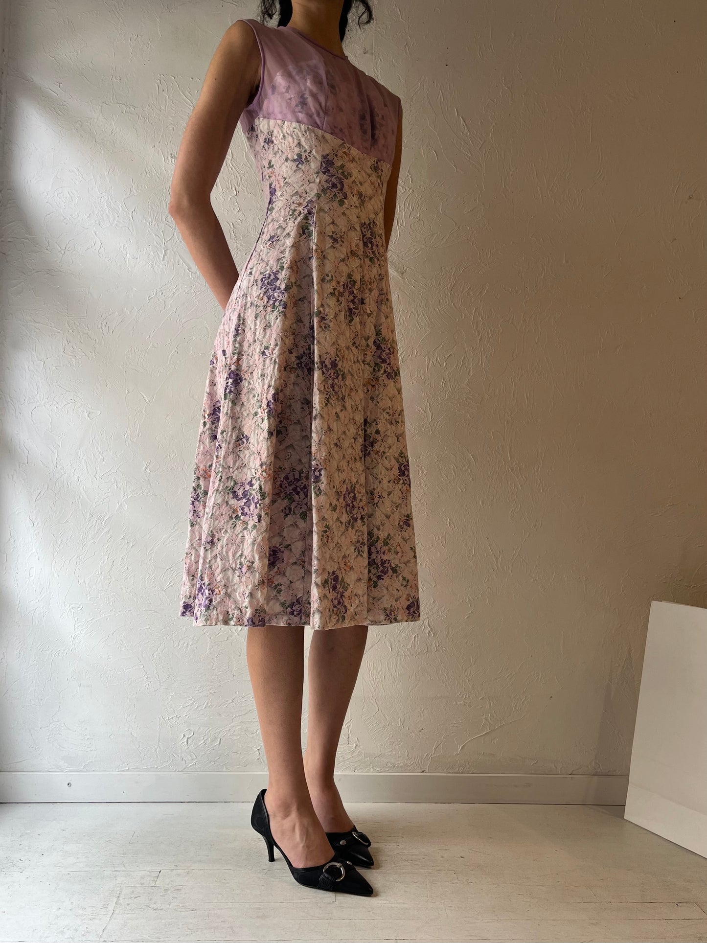 60s ‘Dress Town’ Purple Floral Lace Midi Dress / Small