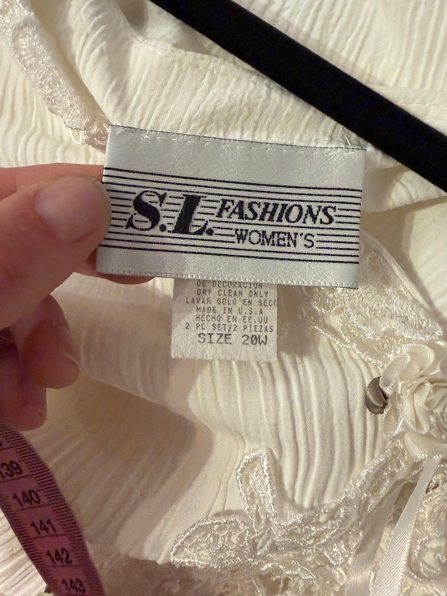 80s 'SL Fashions' White Long Sleeve Jacket Top / XL