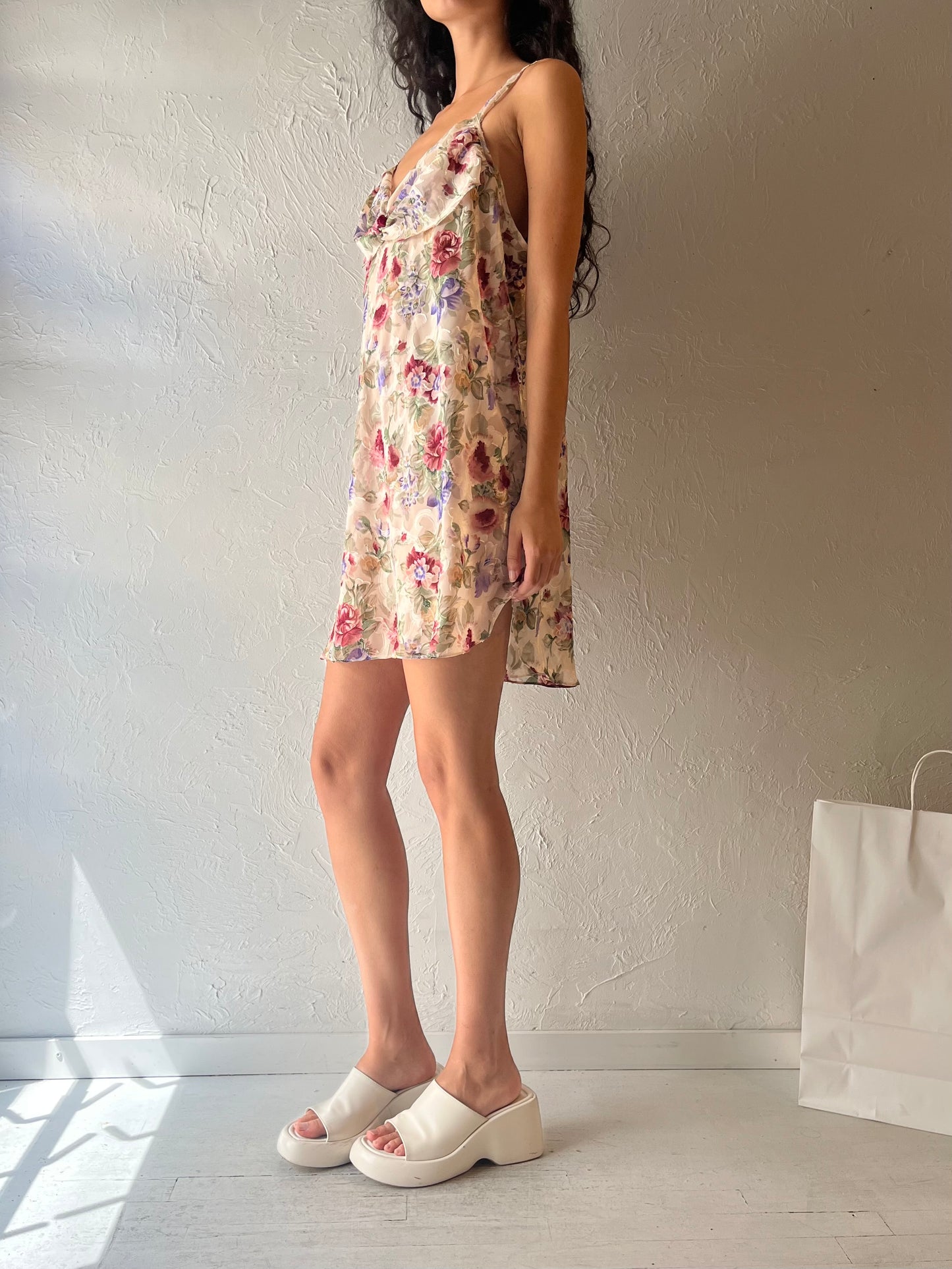 90s ‘Private Luxuries’ Sheer Floral Slip Dress / XL