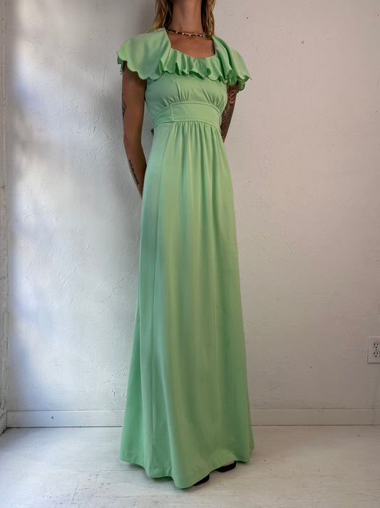 70s 'Nu Mode' Green Sleeveless Maxi Dress / Small