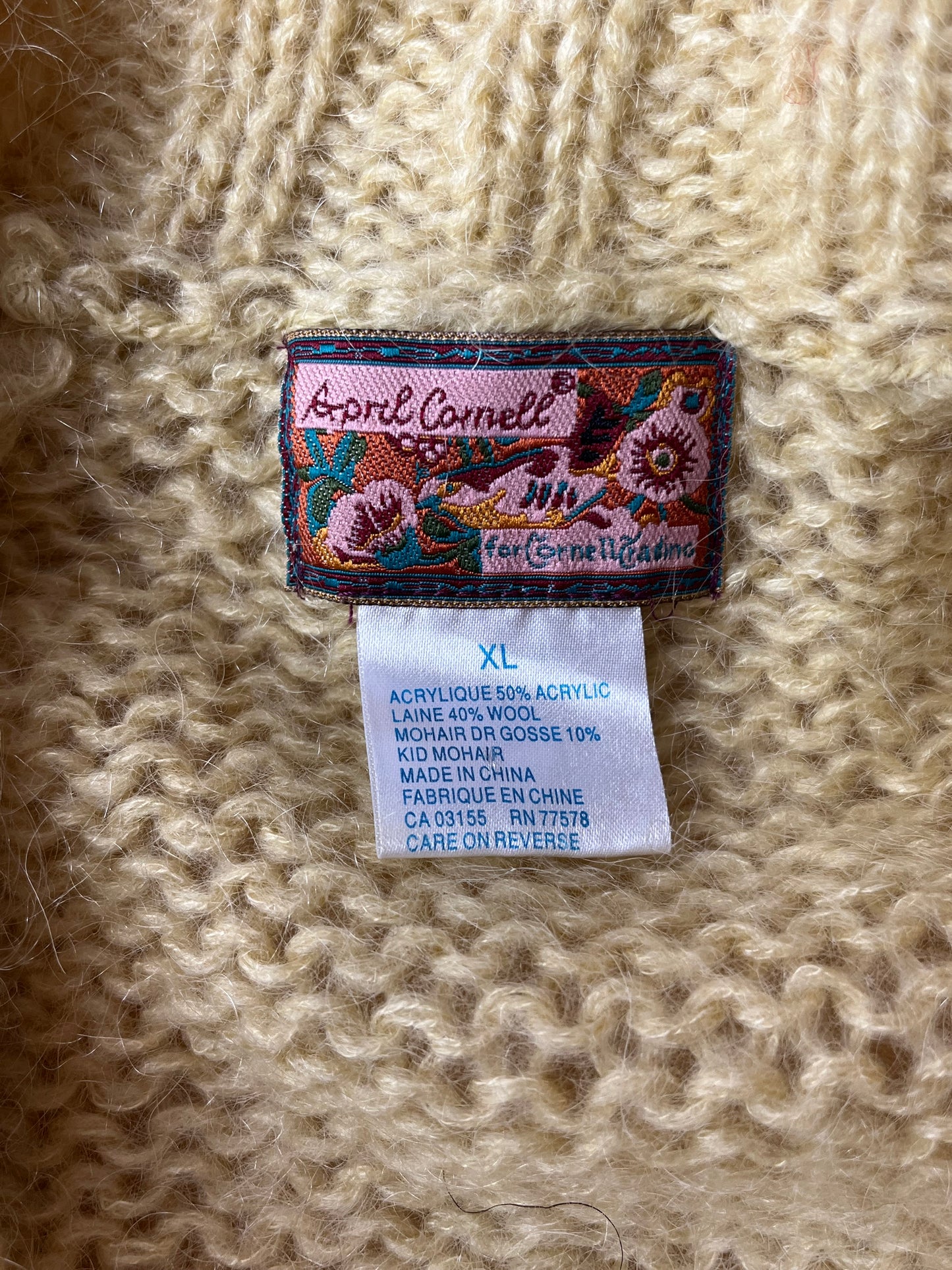 Y2k 'April Cornell' Yellow Cable Knit Cardigan Sweater / Large