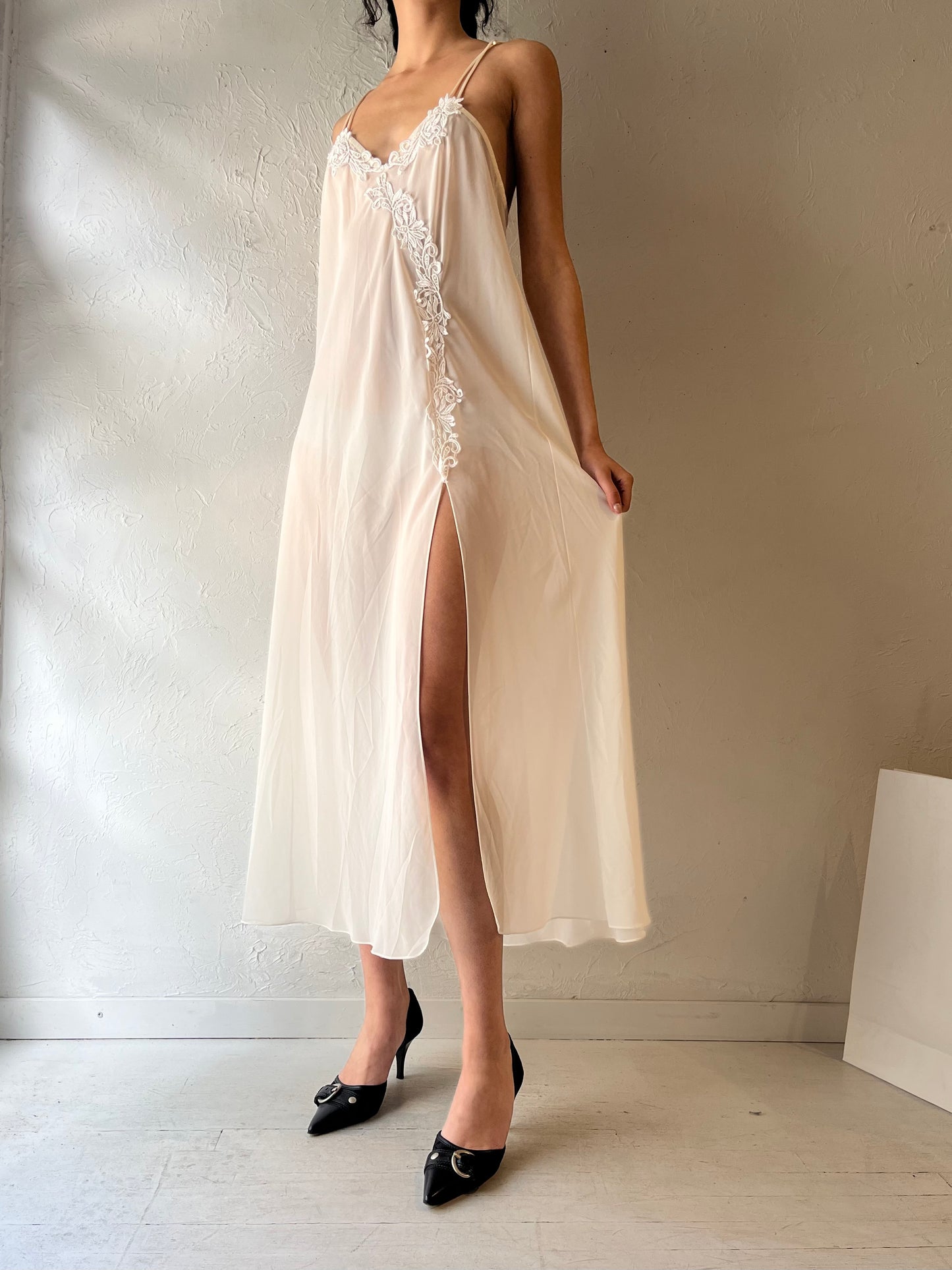 90s ‘Flora’ White Romantic Slip Dress / XL