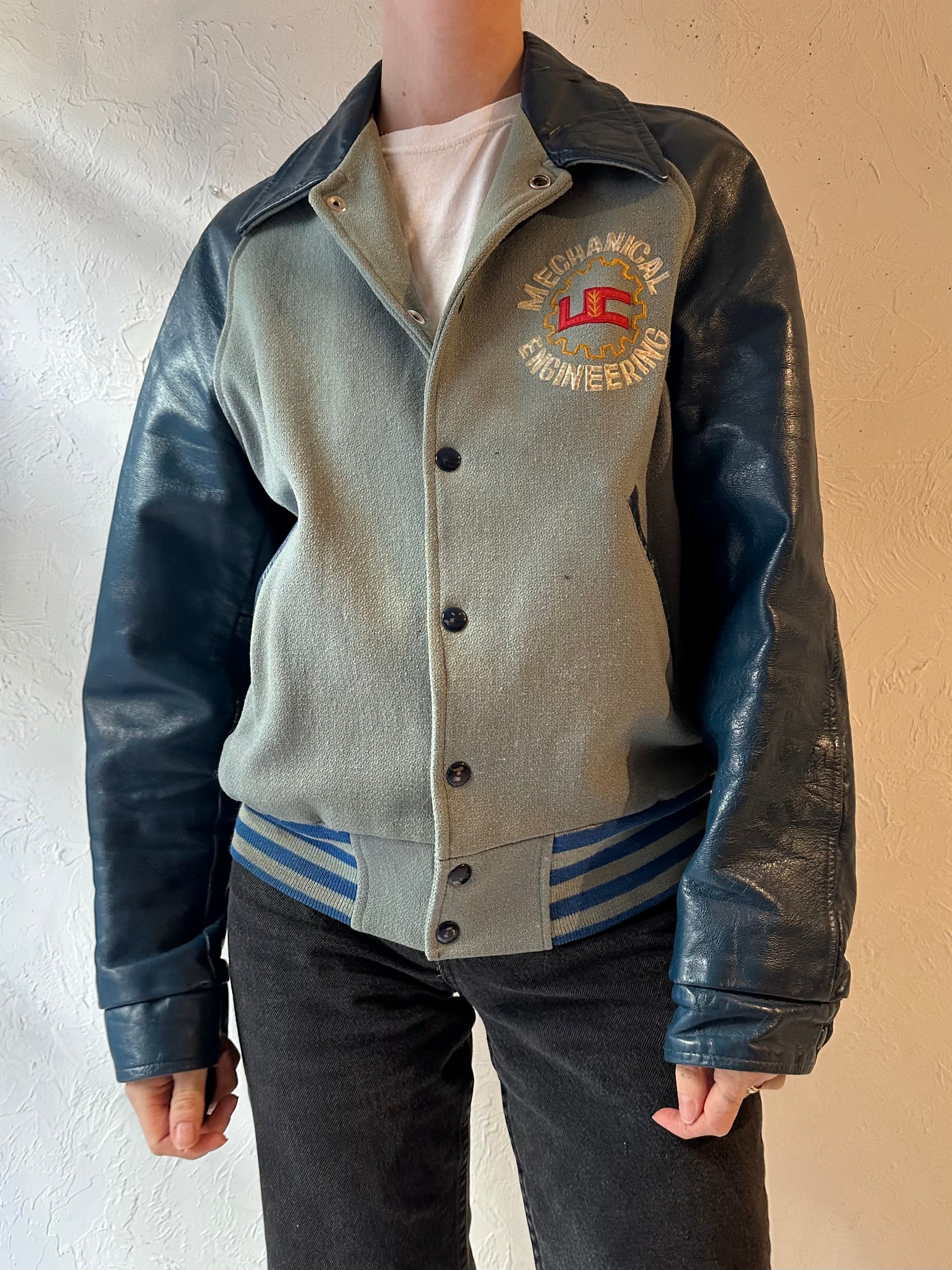70s ‘Bonson’ Mechanical Engineering Leather Varsity Jacket / Small
