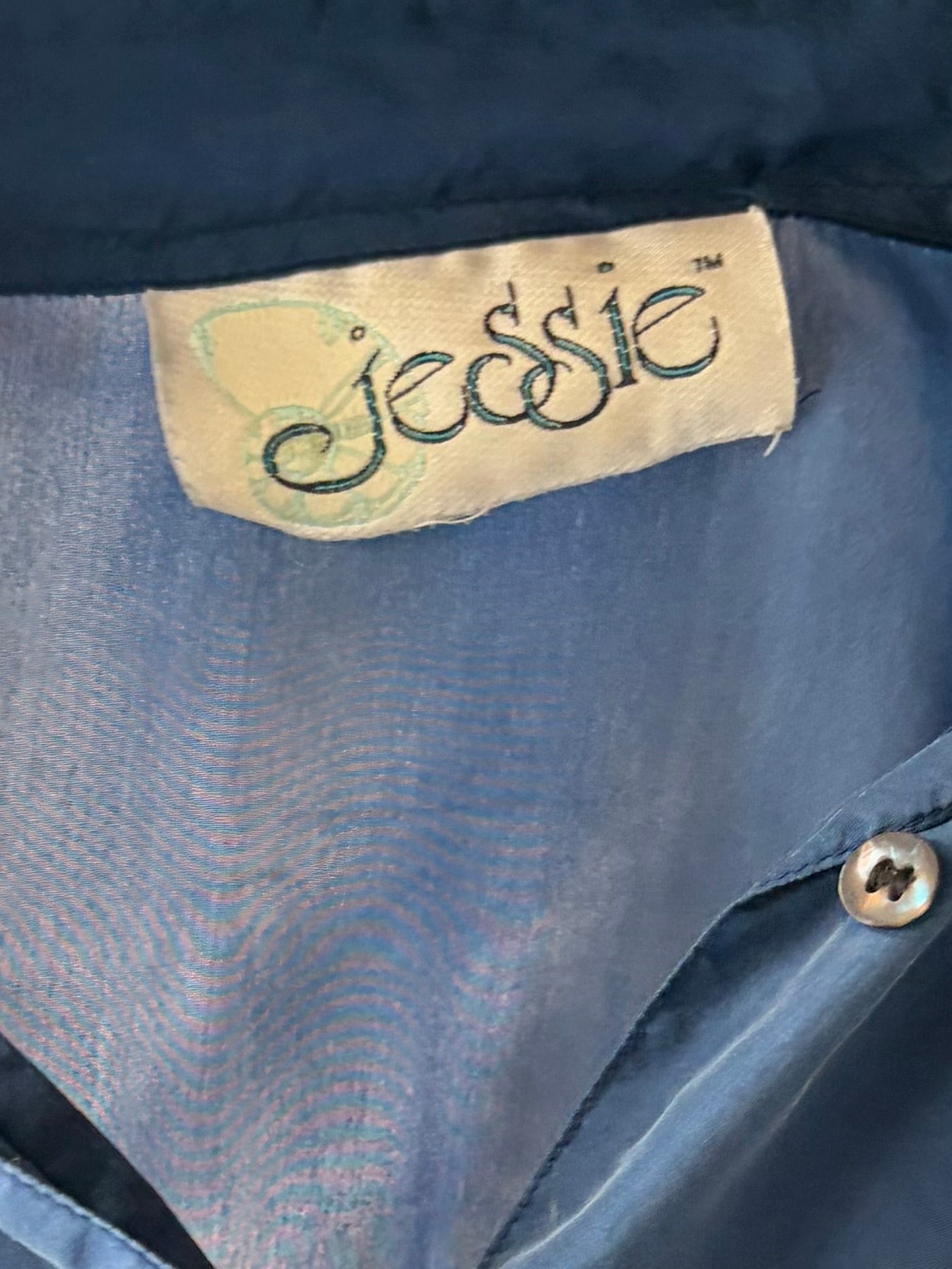 90s 'Jessie' Blue Short Sleeve Silk Shirt / Small