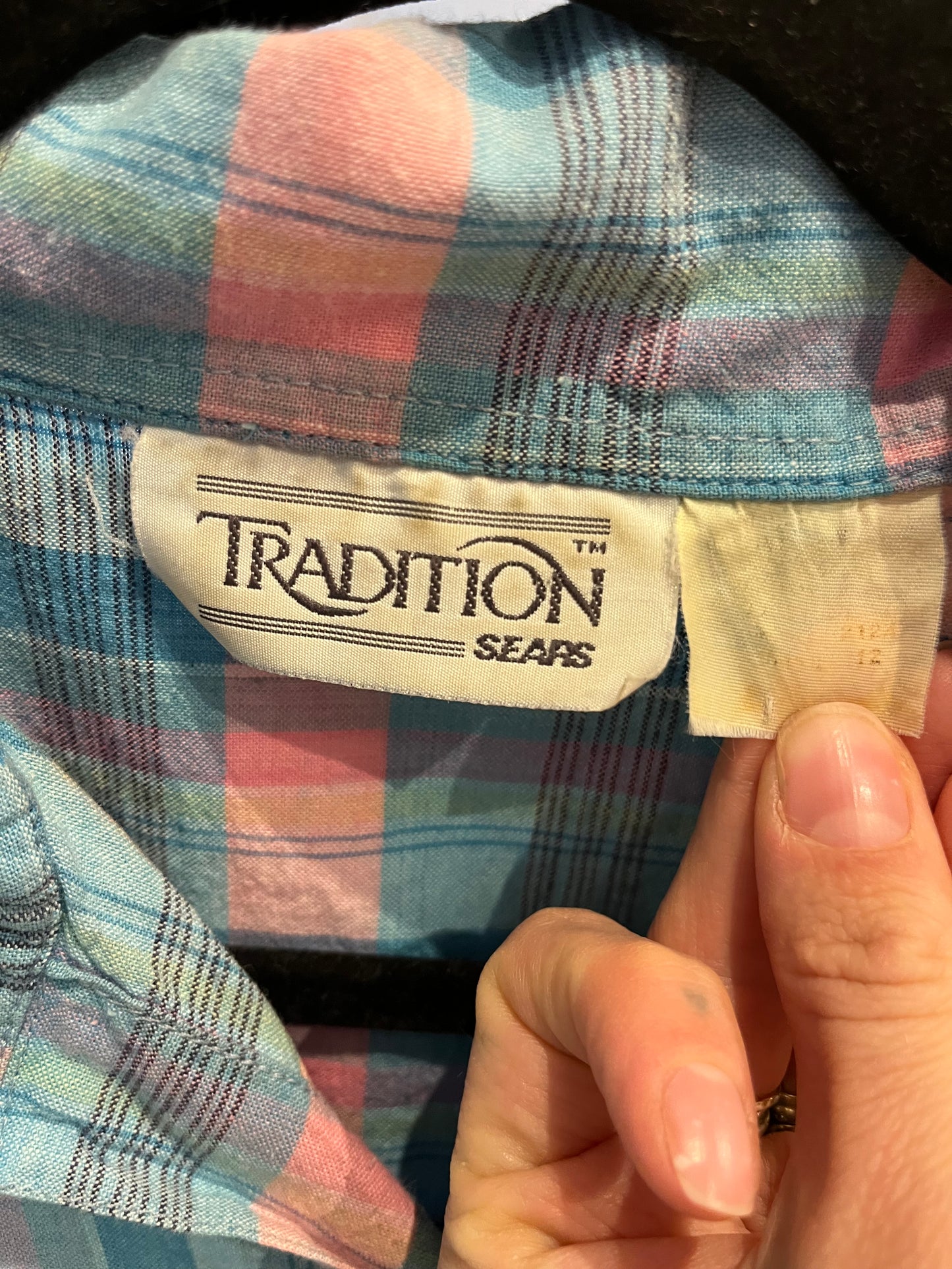 70s ‘Traditions Sears’ Blue Plaid Collared Dress / Small