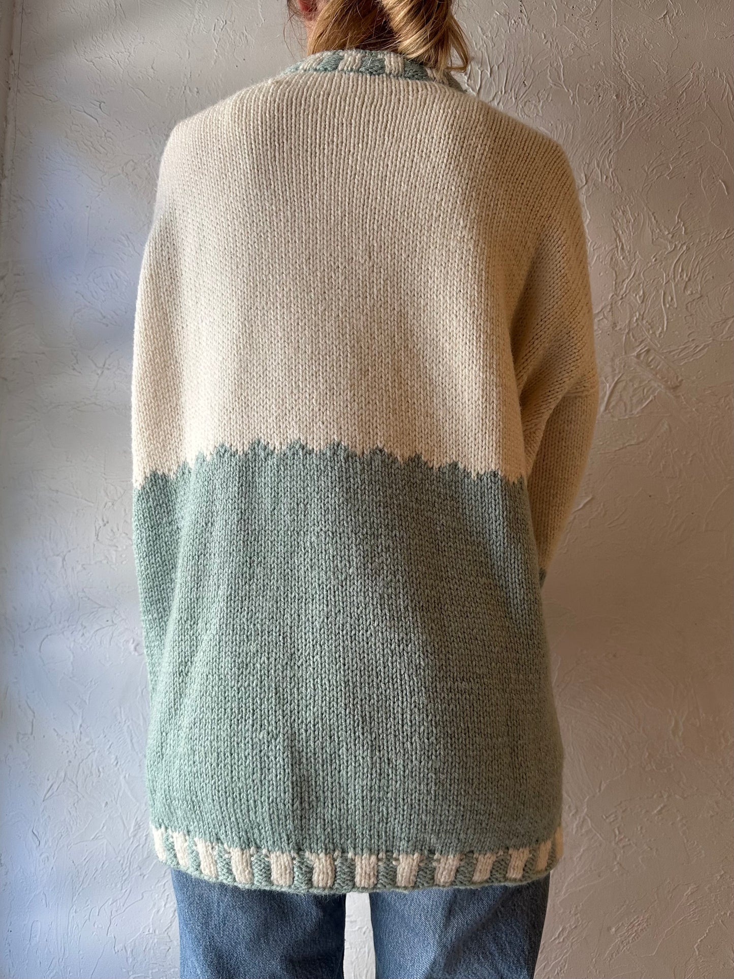 90s Oversized Floral Acrylic Knit Sweater / Medium